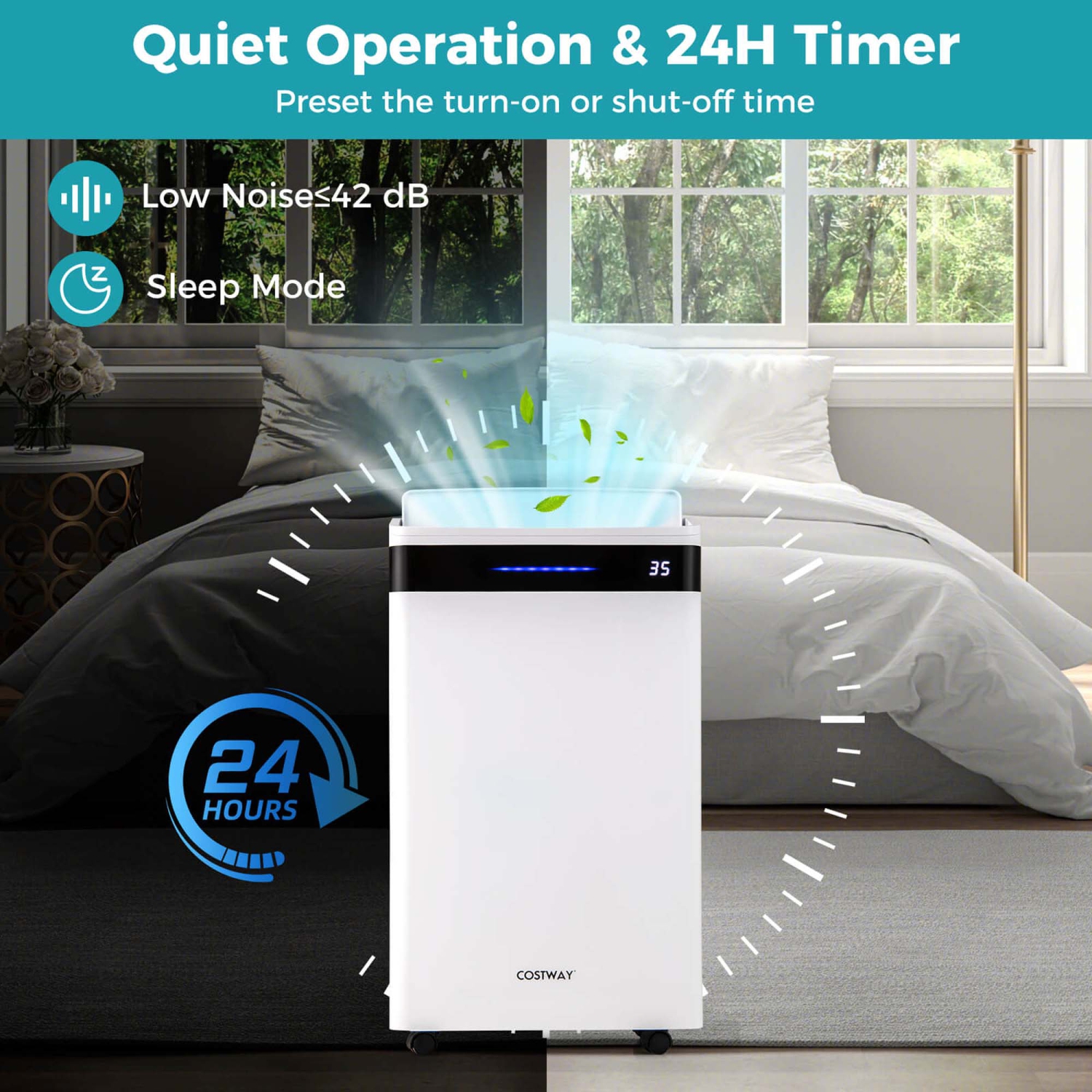 Costway 57 Pint Dehumidifier for Home and Basement with 4 Modes 3-Color Indicator 24H Timer