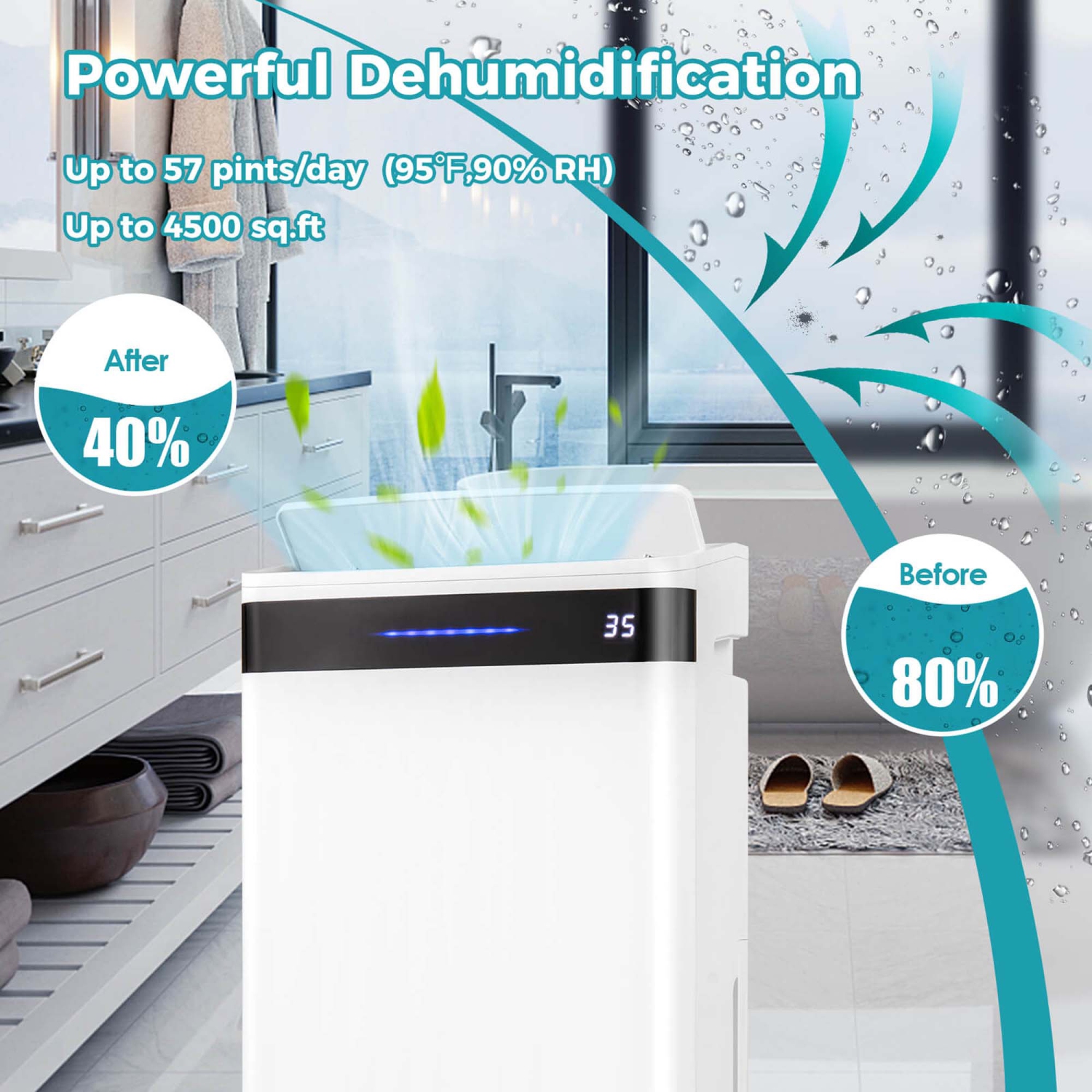 Costway 57 Pint Dehumidifier for Home and Basement with 4 Modes 3-Color Indicator 24H Timer