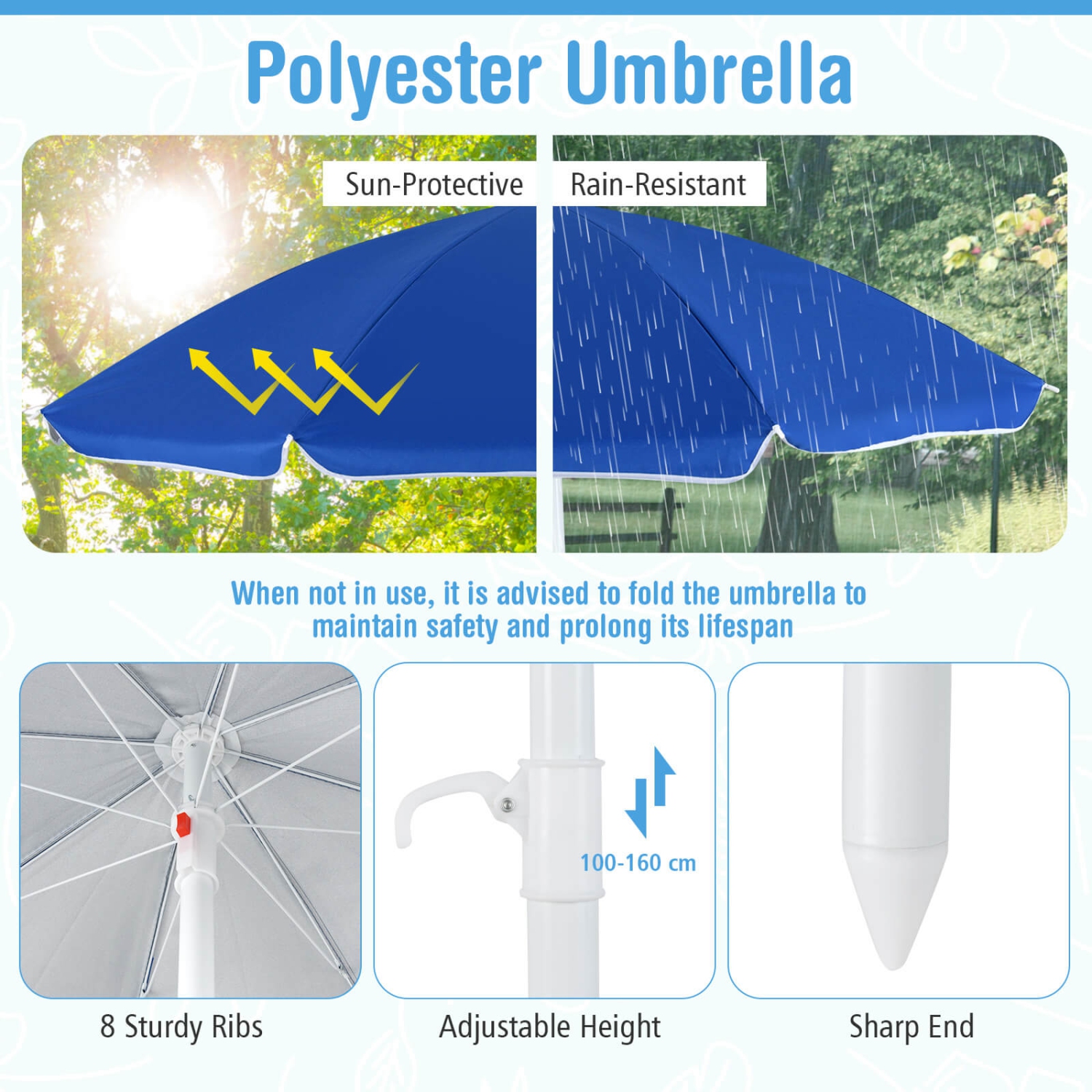 Table de pique-nique extérieure pour enfants de Costway avec parasol ajustable et repliable bleu/blanc/brun