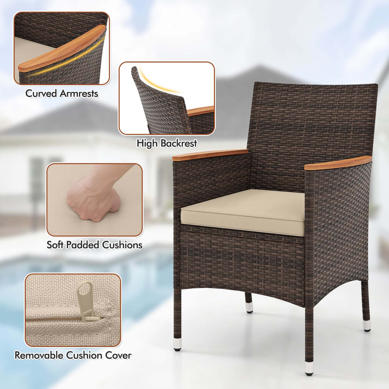 Costway 9PCS Outdoor Dining Set with Acacia Wood Table Top Patio Dining Set for 8 People Navy/Beige