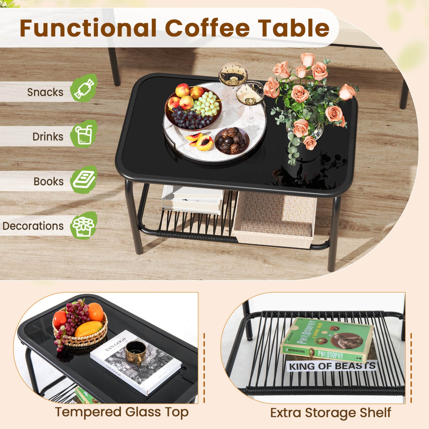 Costway 8 PCS Patio Furniture Set with Loveseat Tempered Glass Coffee Table & Soft Cushions