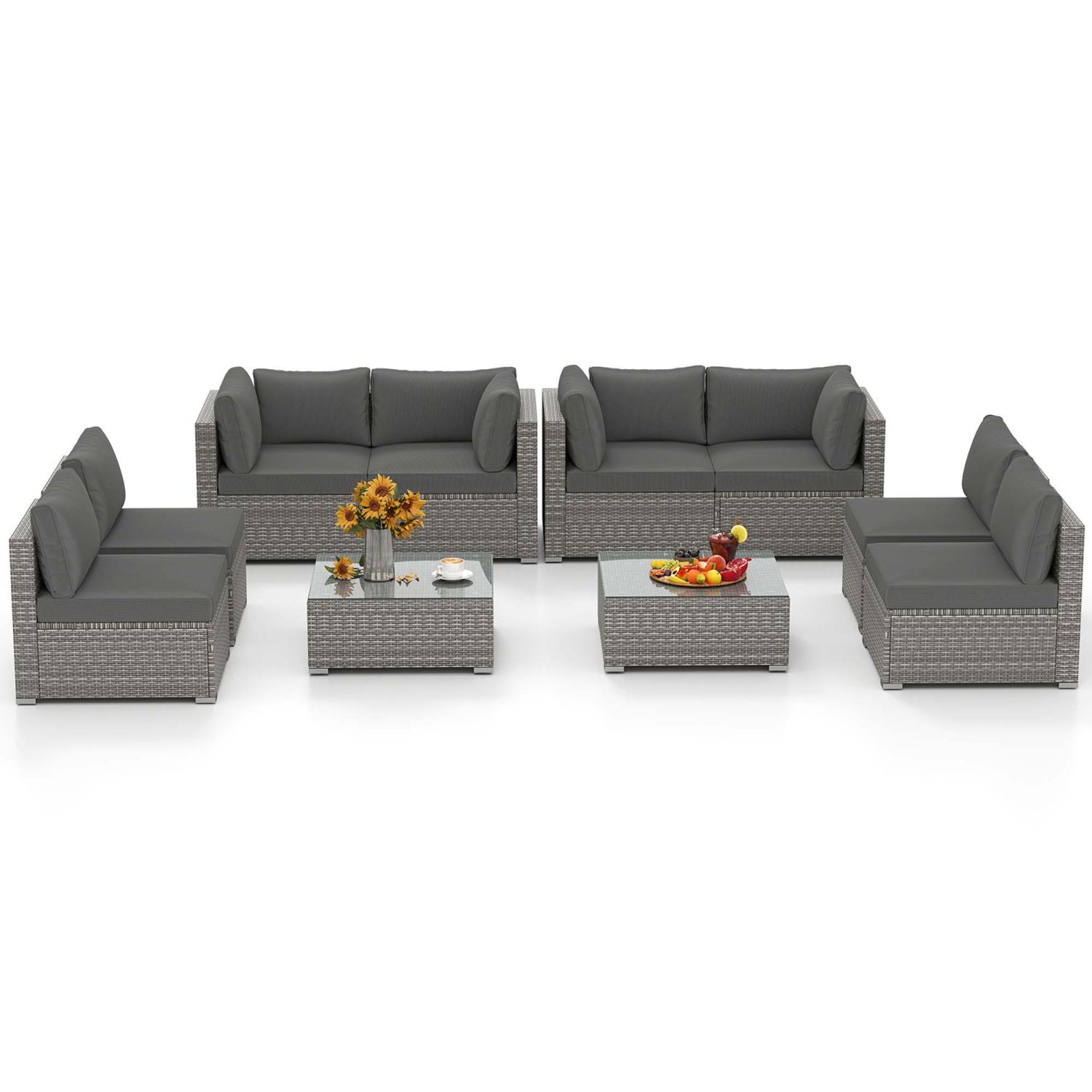 Costway 5/10 PCS Outdoor Patio Sectional Sofa Couch PE Rattan Conversation Set Black/Gray