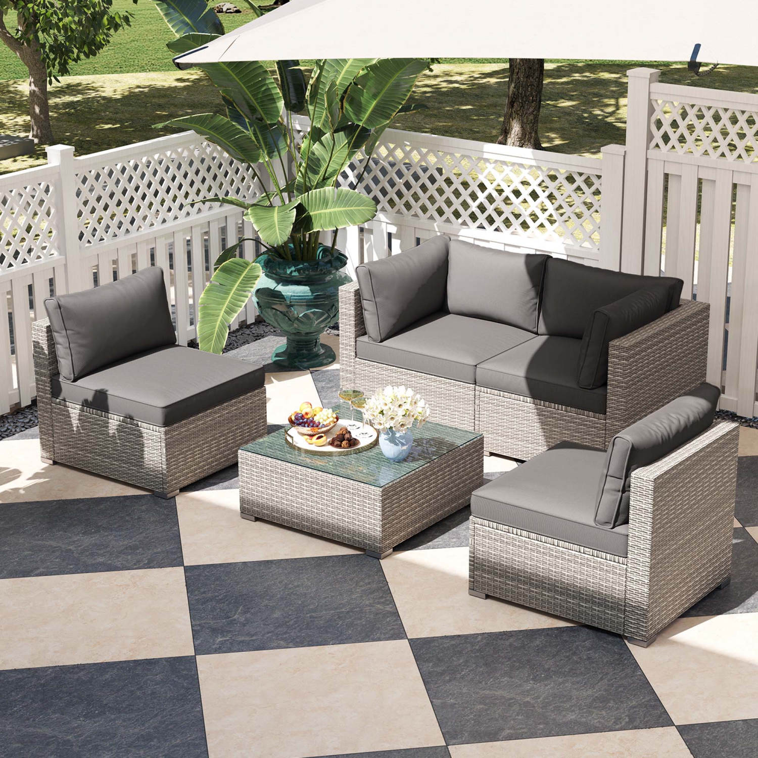 Costway 5/10 PCS Outdoor Patio Sectional Sofa Couch PE Rattan Conversation Set Black/Gray