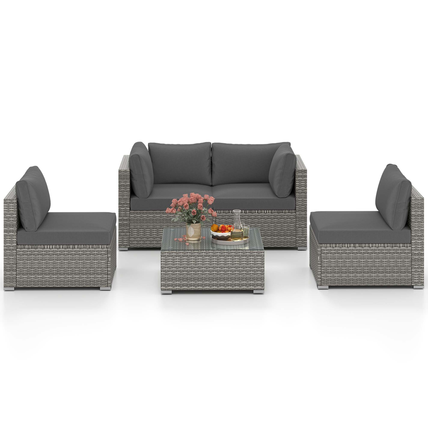 Costway 5/10 PCS Outdoor Patio Sectional Sofa Couch PE Rattan Conversation Set Black/Gray