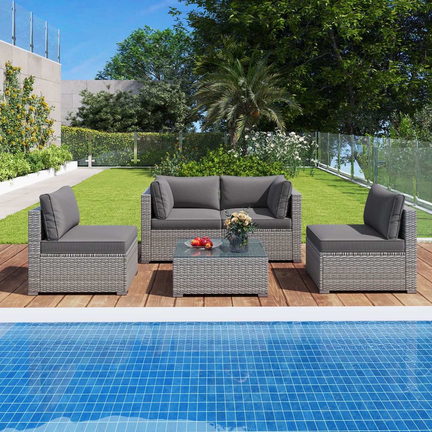 Costway 5/10 PCS Outdoor Patio Sectional Sofa Couch PE Rattan Conversation Set Black/Gray