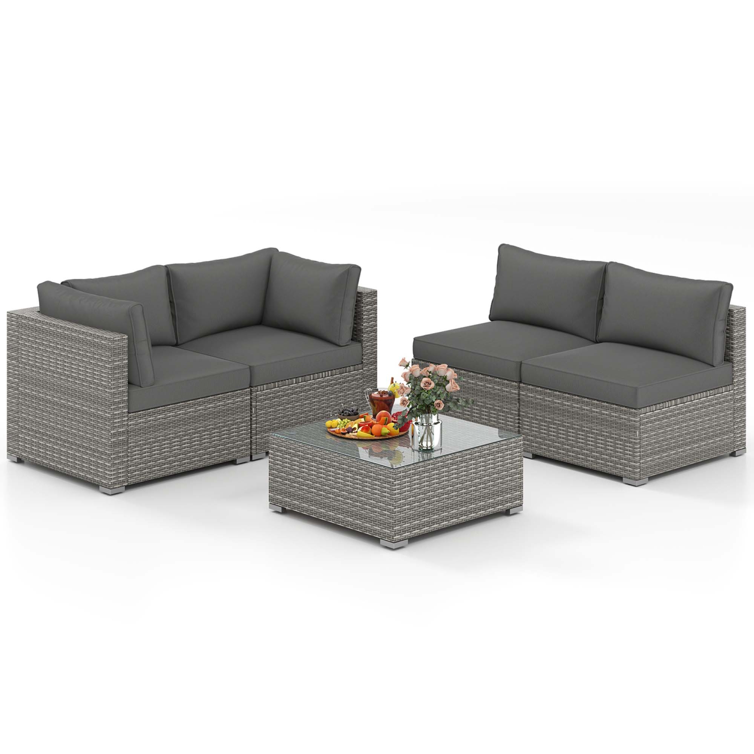 Costway 5/10 PCS Outdoor Patio Sectional Sofa Couch PE Rattan Conversation Set Black/Gray