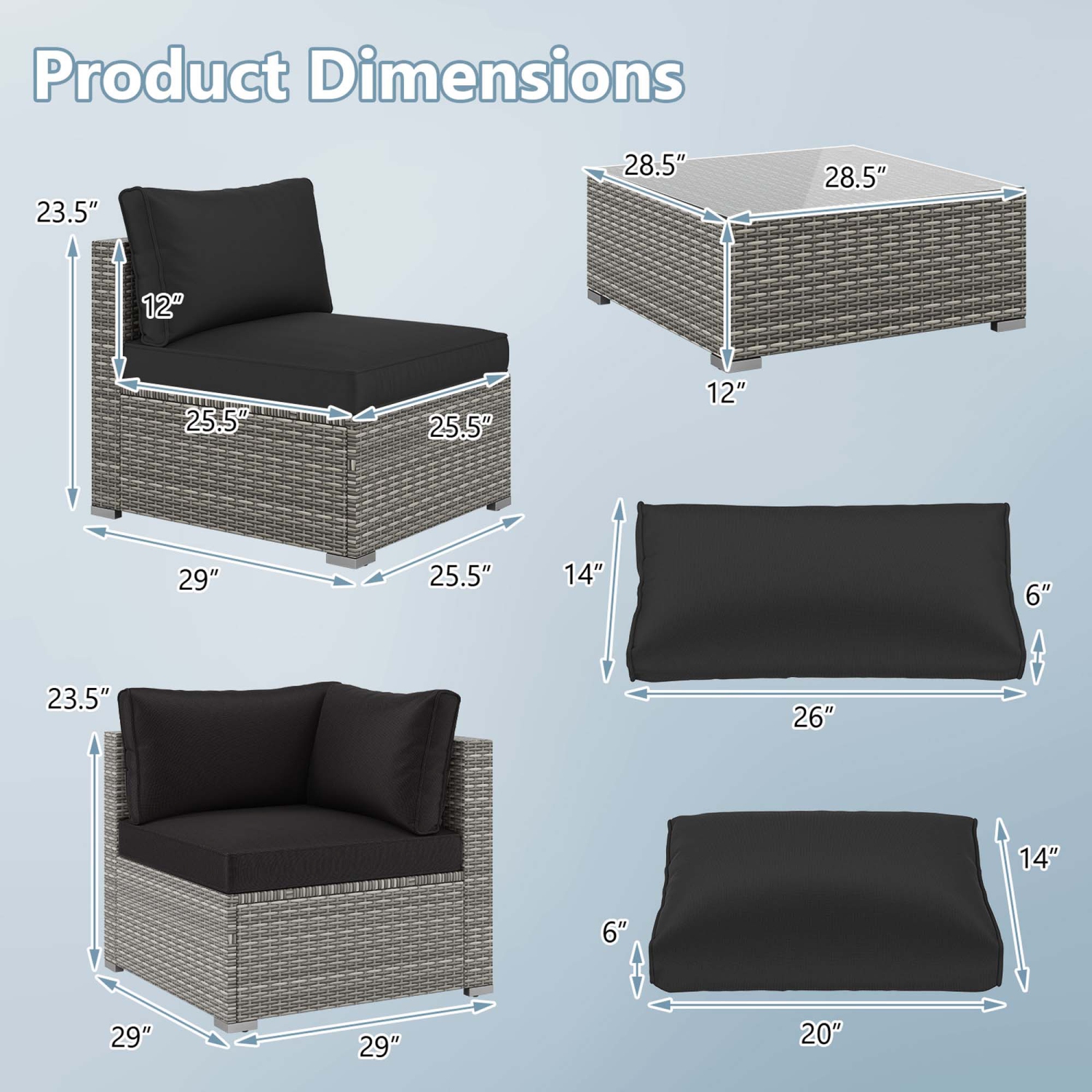 Ensemble de détente en rotin PE avec canapé modulaire extérieur 5/10 PCS de Costway noir/gris