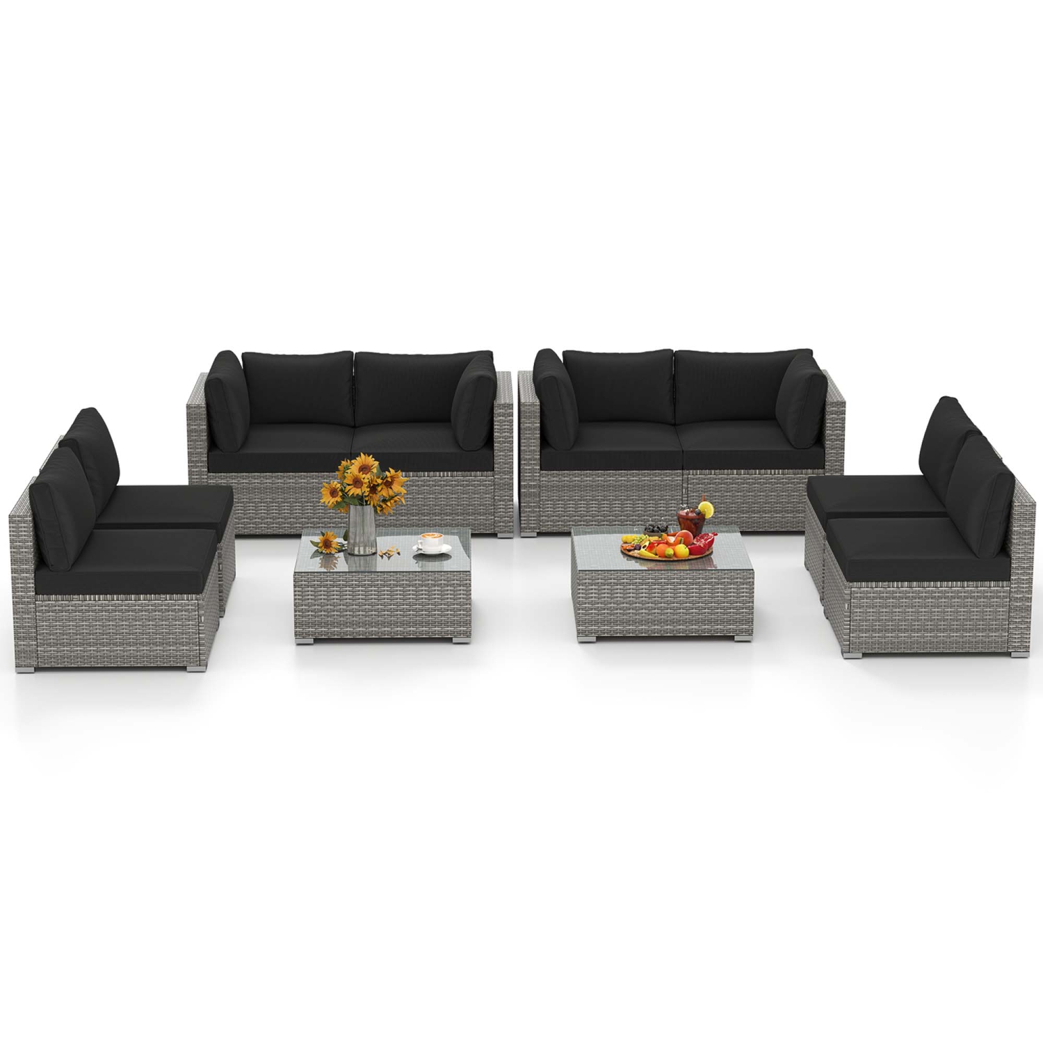Ensemble de détente en rotin PE avec canapé modulaire extérieur 5/10 PCS de Costway noir/gris