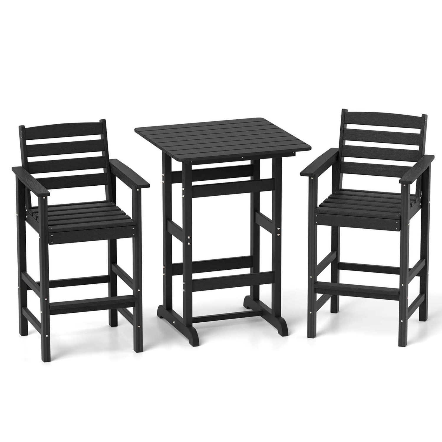 Costway 3-Piece Patio HDPE Bar Set Armchairs withSquare High-Top Table Footrest & Backrest Navy/Gray/Brown/Black