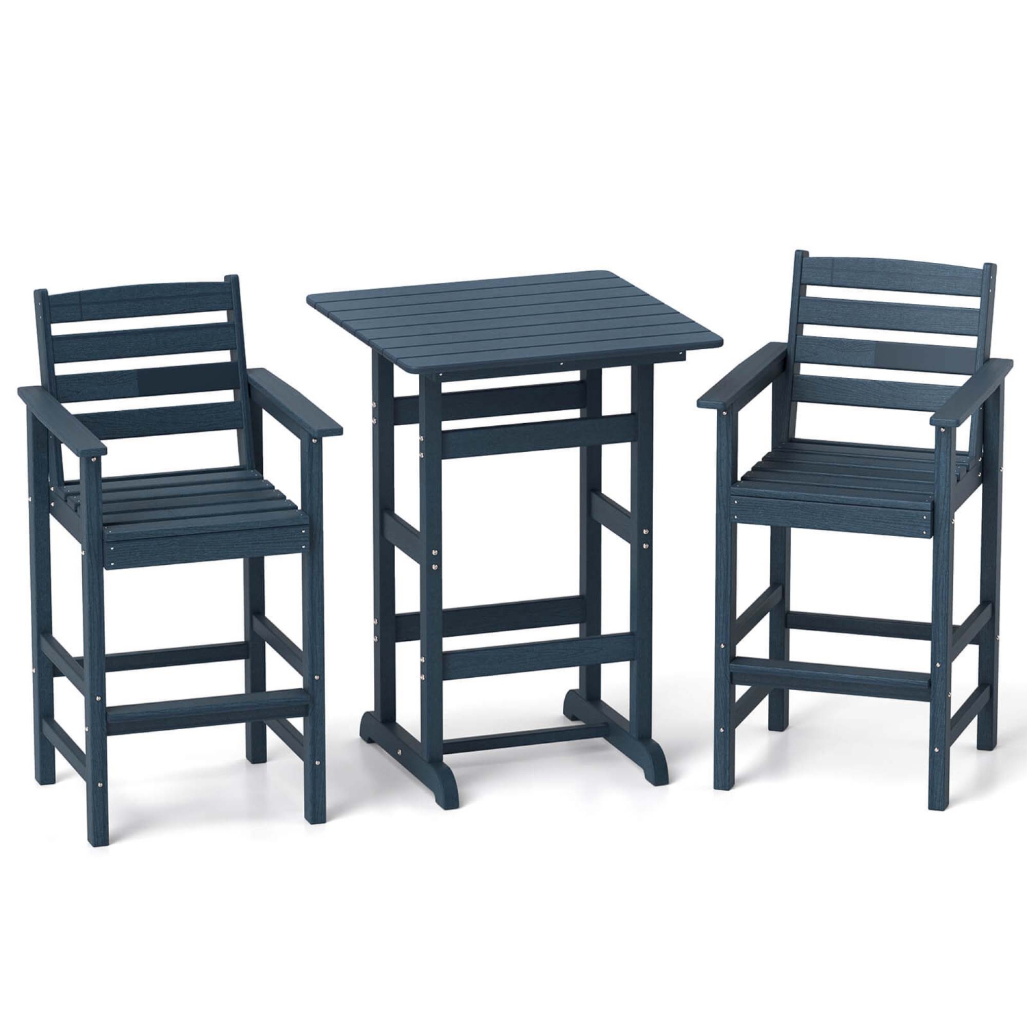 Ensemble patio 3 pièces Costway chaises bar en PEHD avec repose-pieds et dossier carrés, marine/gris/brun/noir