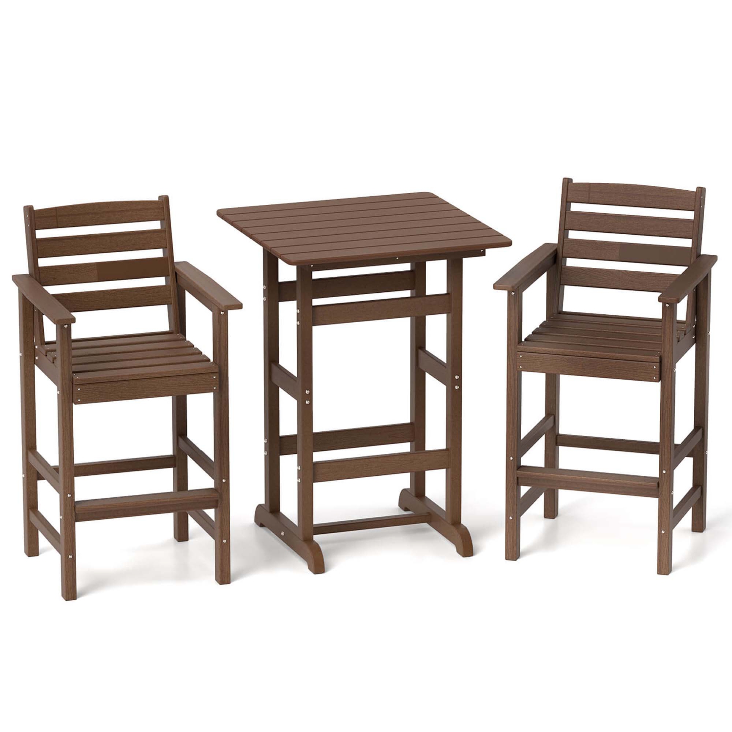 Costway 3-Piece Patio HDPE Bar Set Armchairs withSquare High-Top Table Footrest & Backrest Navy/Gray/Brown/Black