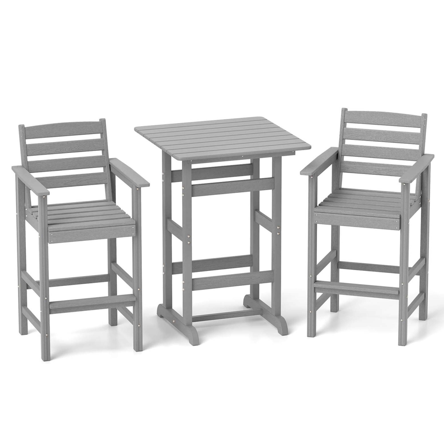 Costway 3-Piece Patio HDPE Bar Set Armchairs withSquare High-Top Table Footrest & Backrest Navy/Gray/Brown/Black