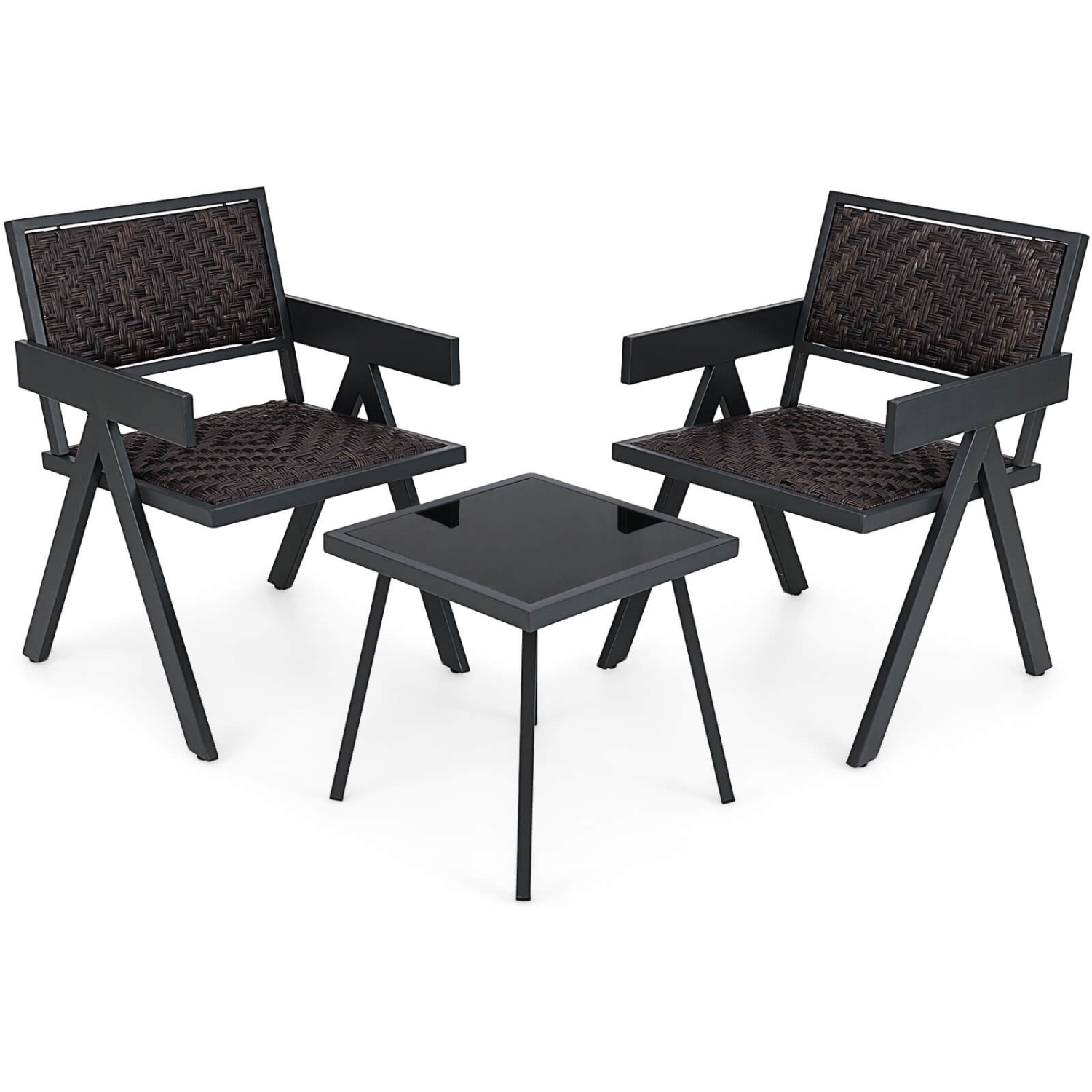 Ensemble de chaises de patio en osier 3 PCS de Costway, ensemble de meubles en rotin avec rembourrage en mousse à séchage rapide