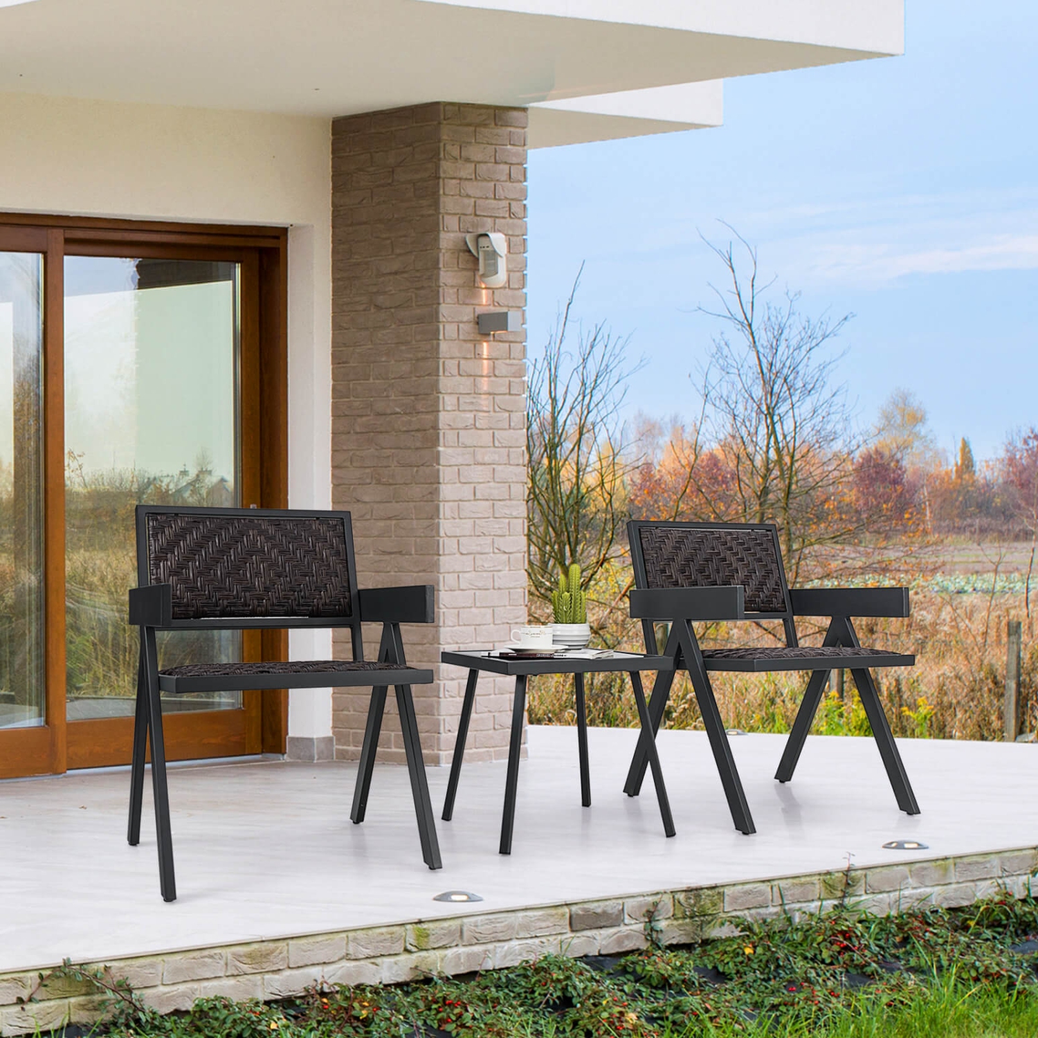 Ensemble de chaises de patio en osier 3 PCS de Costway, ensemble de meubles en rotin avec rembourrage en mousse à séchage rapide