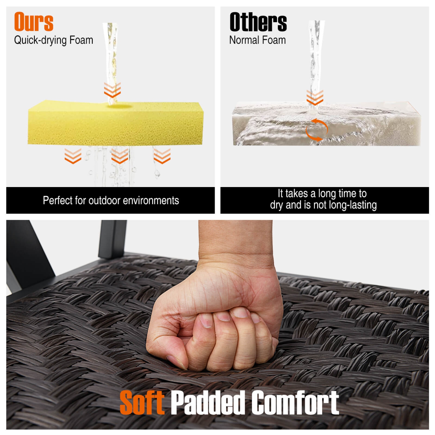 Ensemble de chaises de patio en osier 3 PCS de Costway, ensemble de meubles en rotin avec rembourrage en mousse à séchage rapide