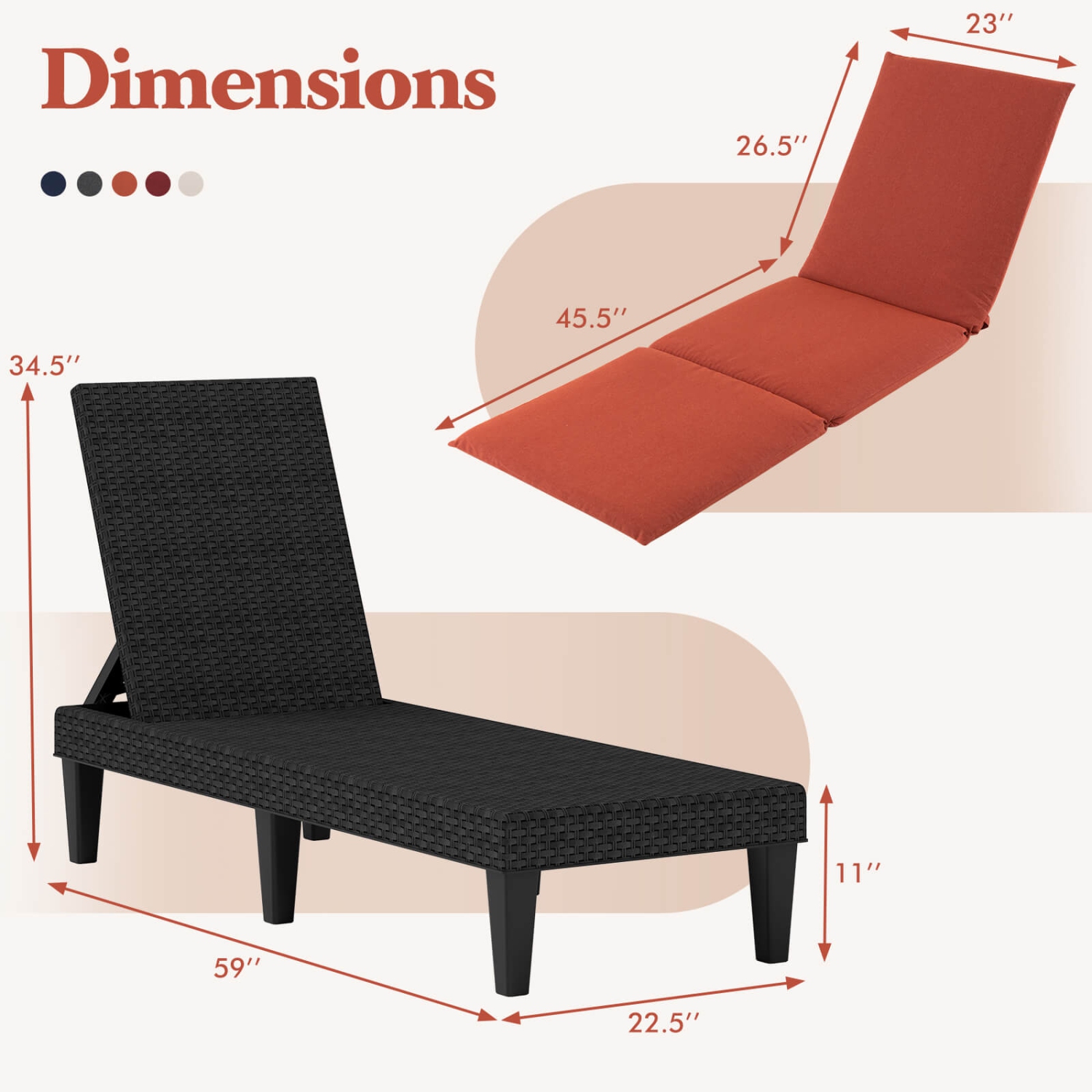 Costway Patio Lounge Chair Recliner Chair with 3-Position Adjustable Backrest & Cushion