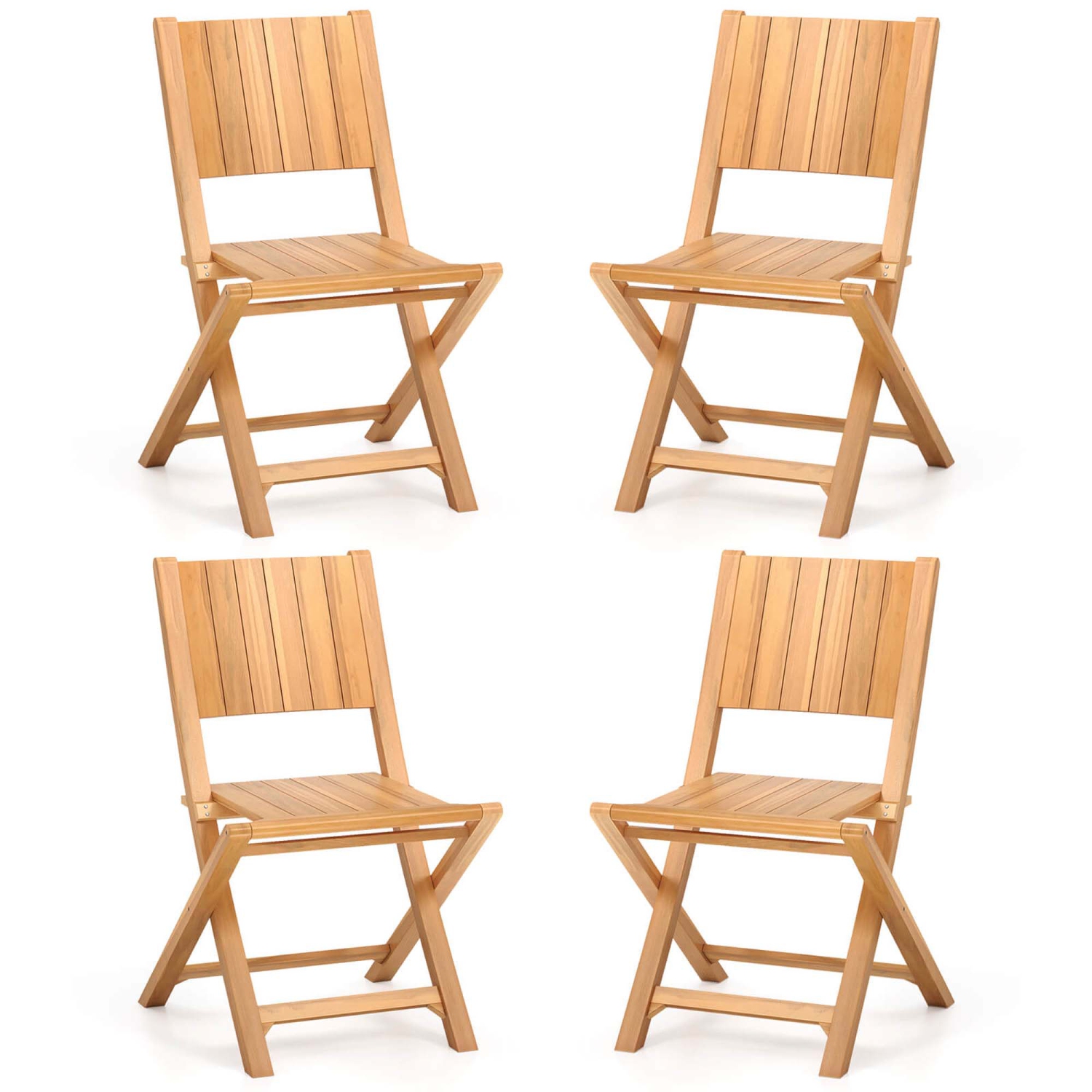 Costway 2/4 PCS Folding Patio Chairs with Inclined Backrest Teak Wood Outdoor Dining Chairs