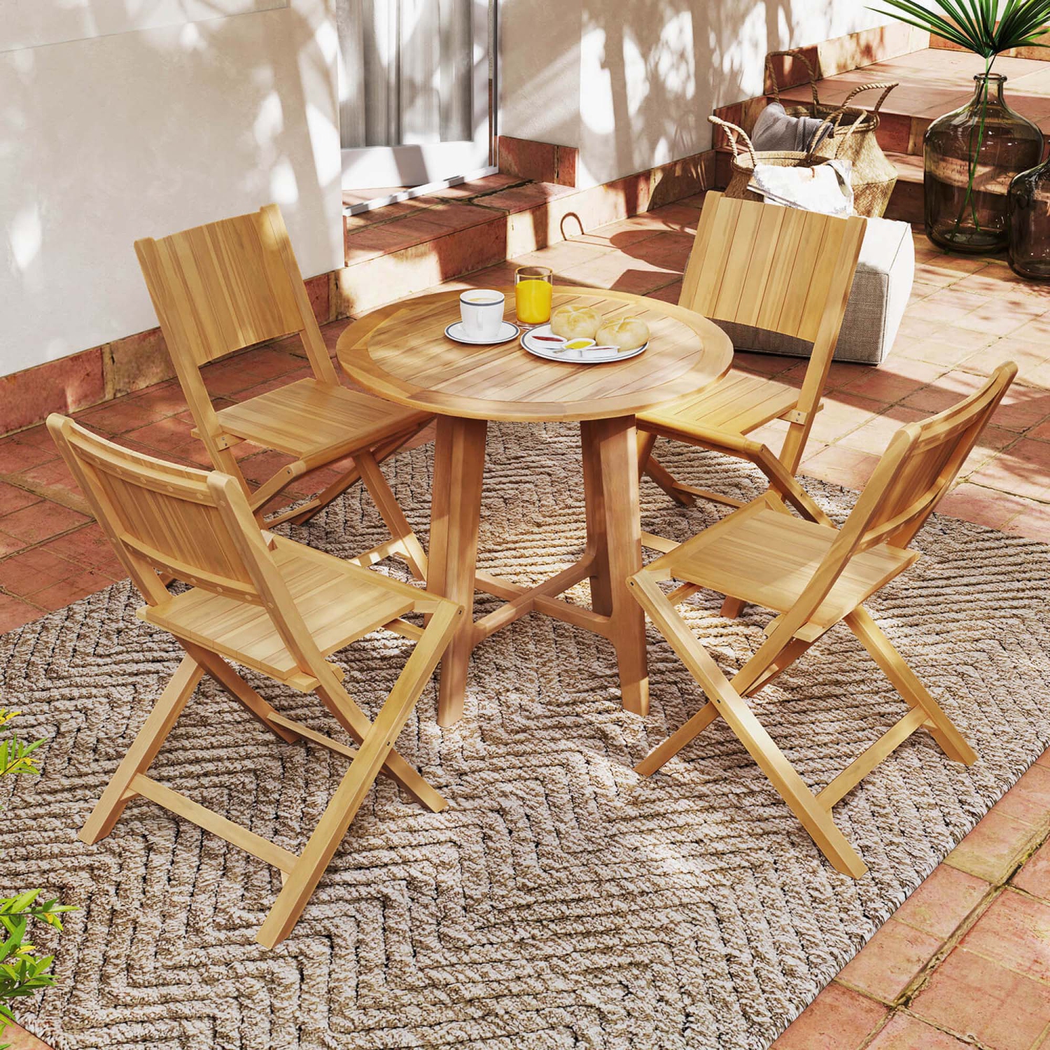 Costway 2/4 PCS Folding Patio Chairs with Inclined Backrest Teak Wood Outdoor Dining Chairs