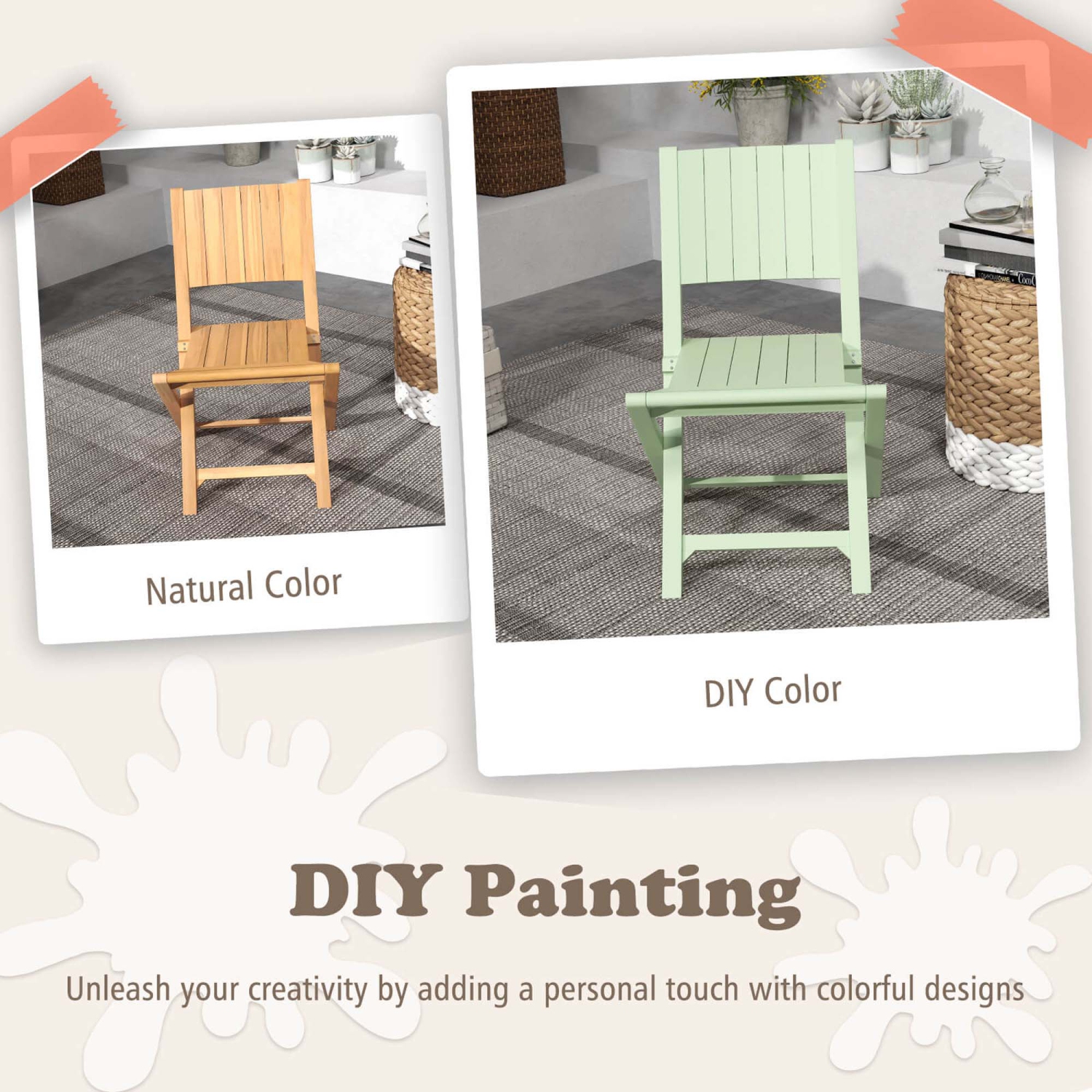 Costway 2/4 PCS Folding Patio Chairs with Inclined Backrest Teak Wood Outdoor Dining Chairs