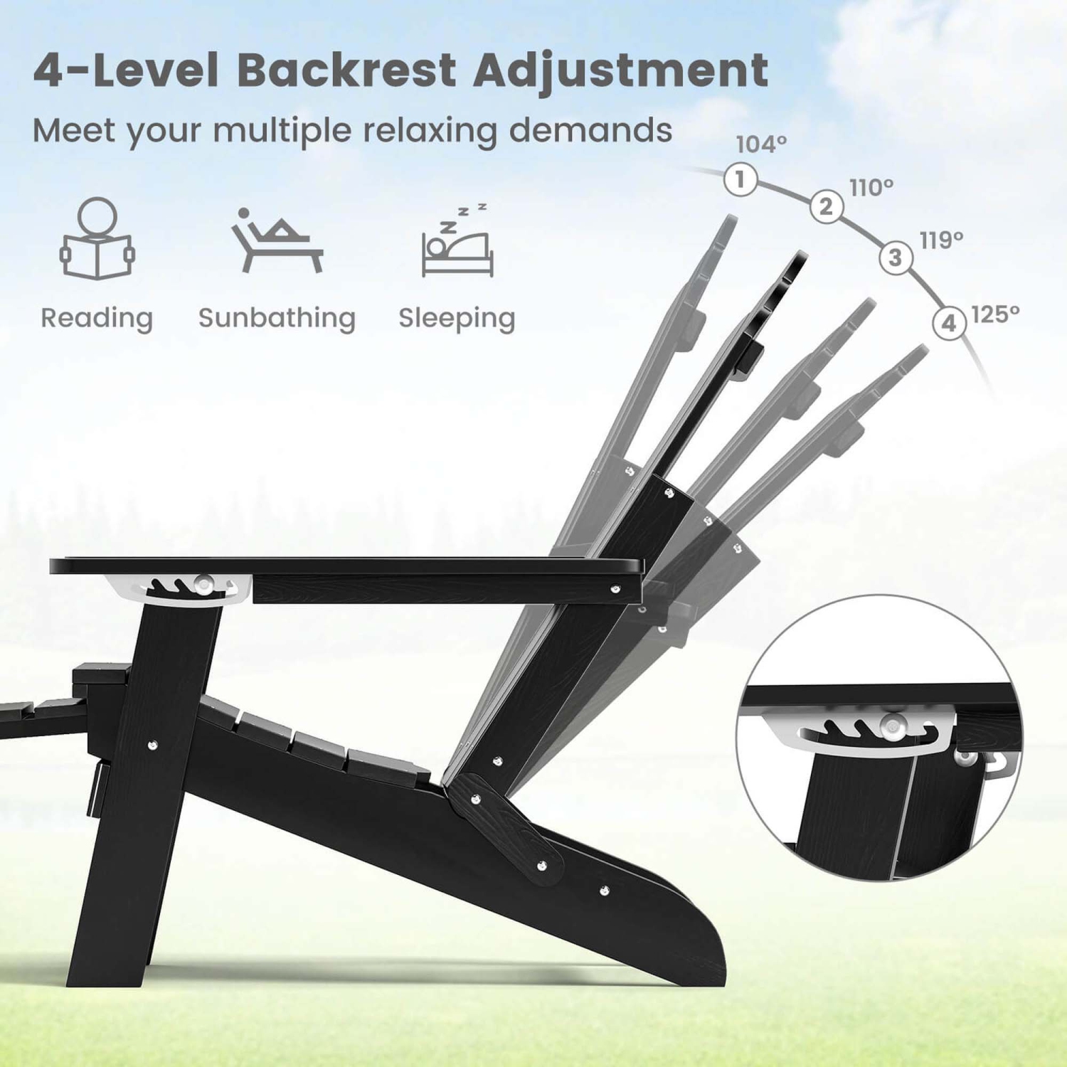 Costway Patio Adirondack Chair All-Weather HIPS Lounge Chair with Retractable Footrest Black/Brown/Gray/Navy