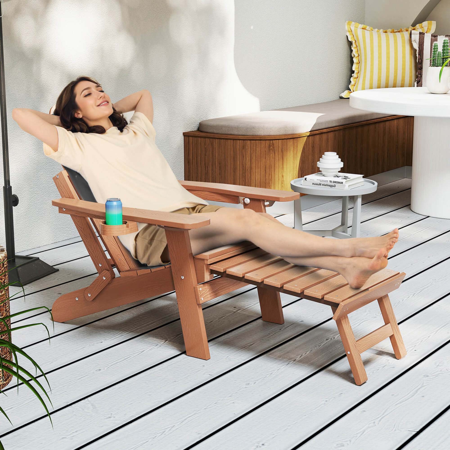 Fauteuil Adirondack patio de Costway avec repose-pieds rétractable noir/brun/gris/bleu marine