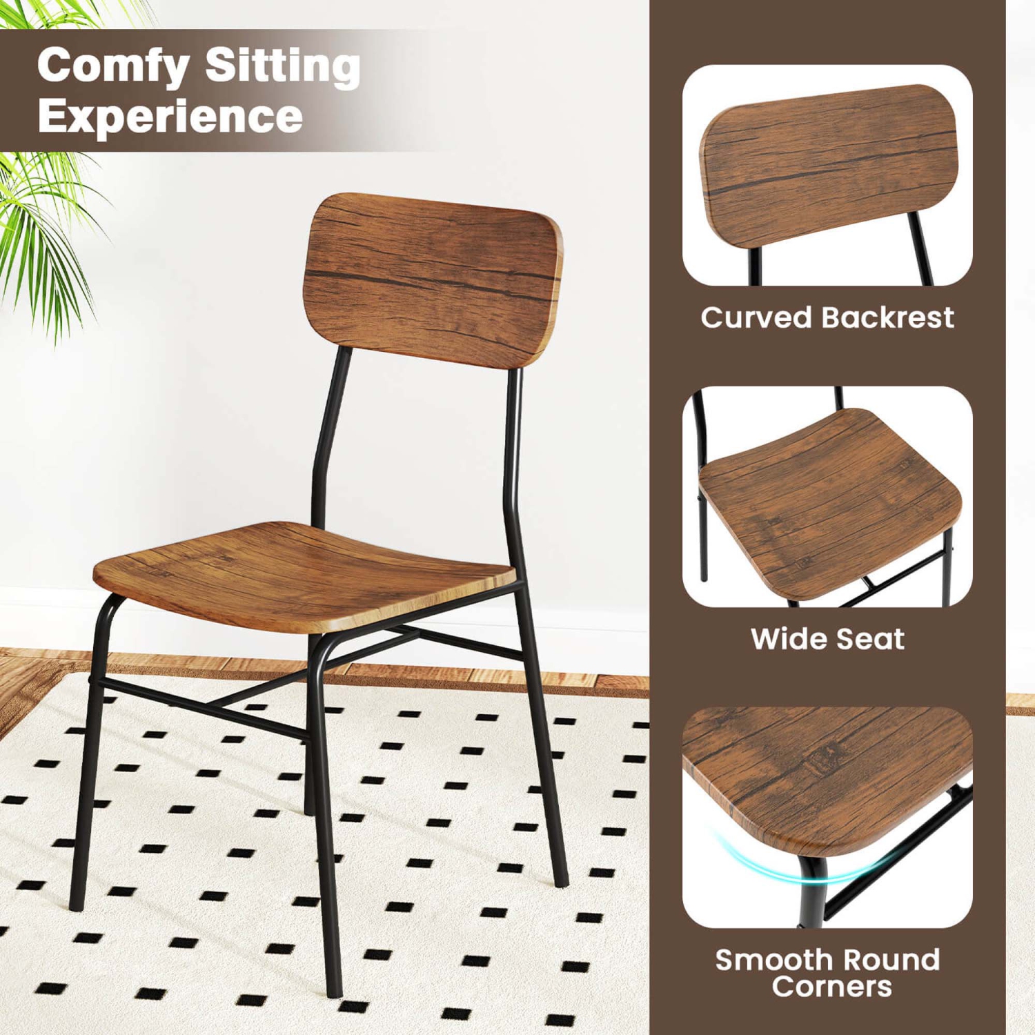 Costway 5 PCS Wood Square Kitchen Table & Chair Set with Metal Frame Storage Rack