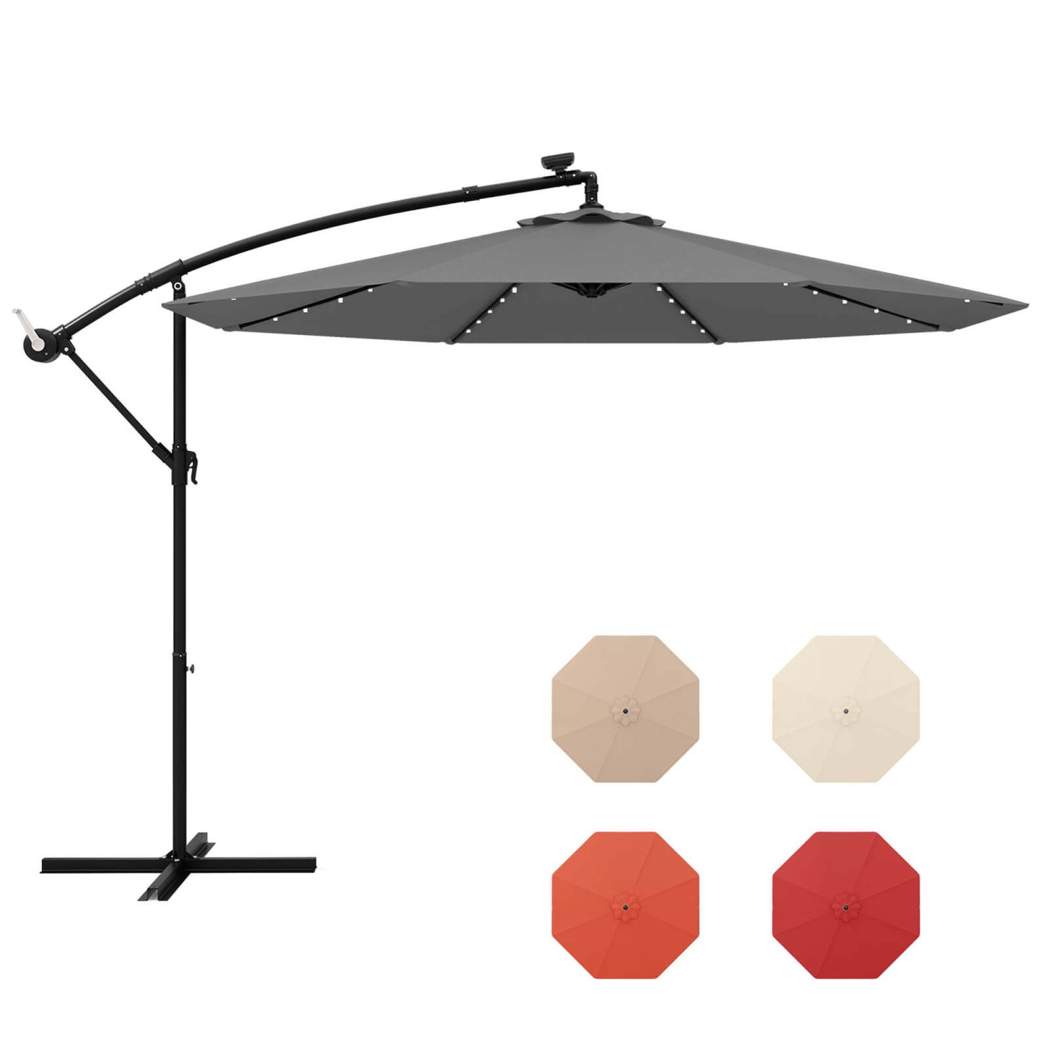 Parasol de patio LED excentré solaire de 10 pi à 40 lumières avec manivelle de Costway