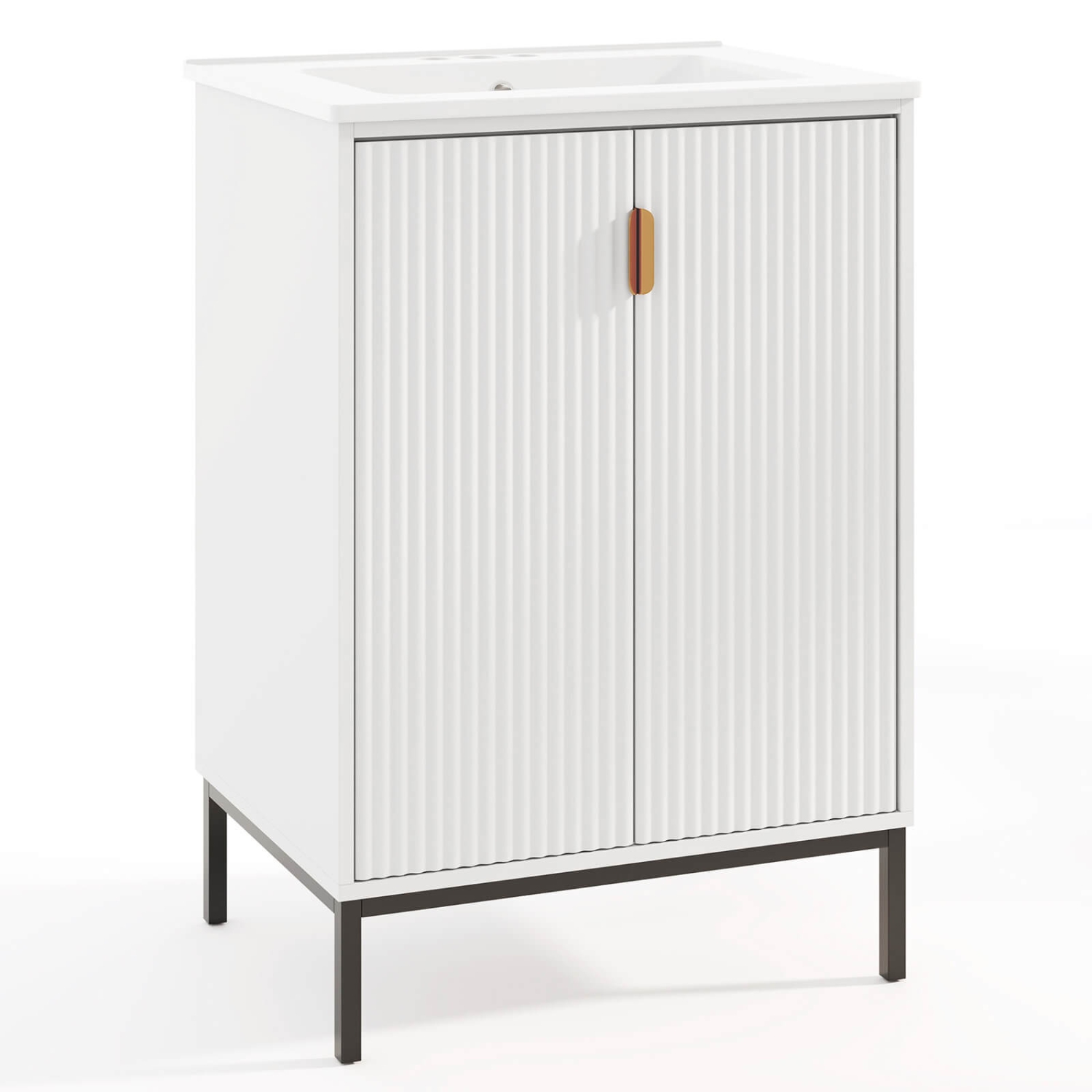 Costway Bathroom Vanity with Sink Combo 24 Inch Freestanding Bathroom Sink Cabinet White