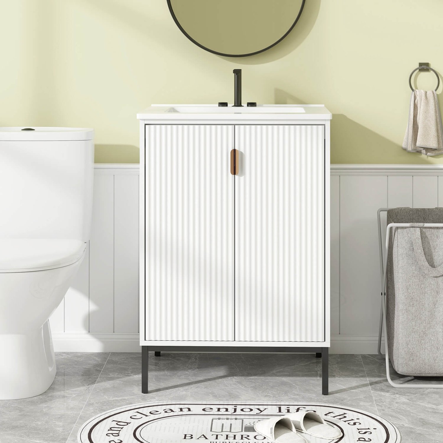 Costway Bathroom Vanity with Sink Combo 24 Inch Freestanding Bathroom Sink Cabinet White