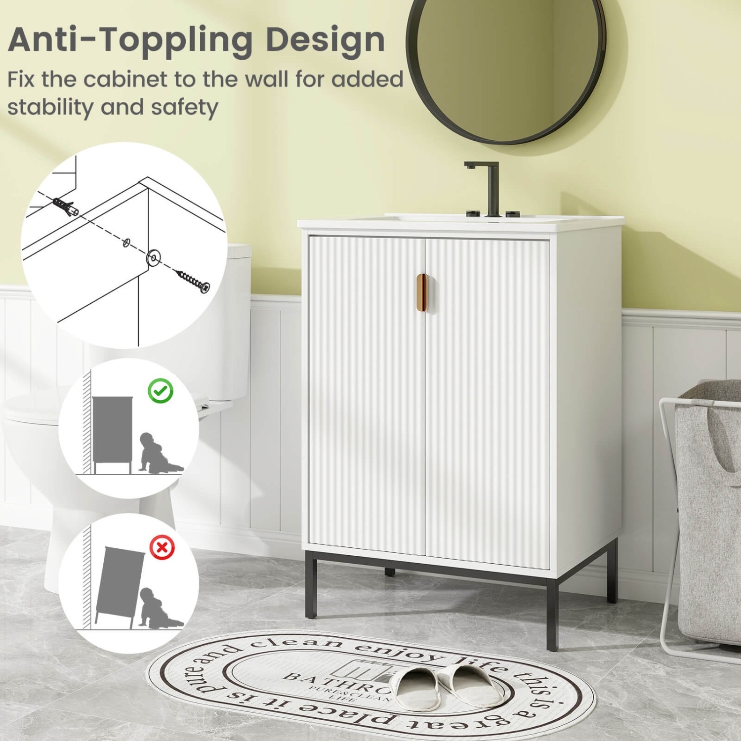 Costway Bathroom Vanity with Sink Combo 24 Inch Freestanding Bathroom Sink Cabinet White