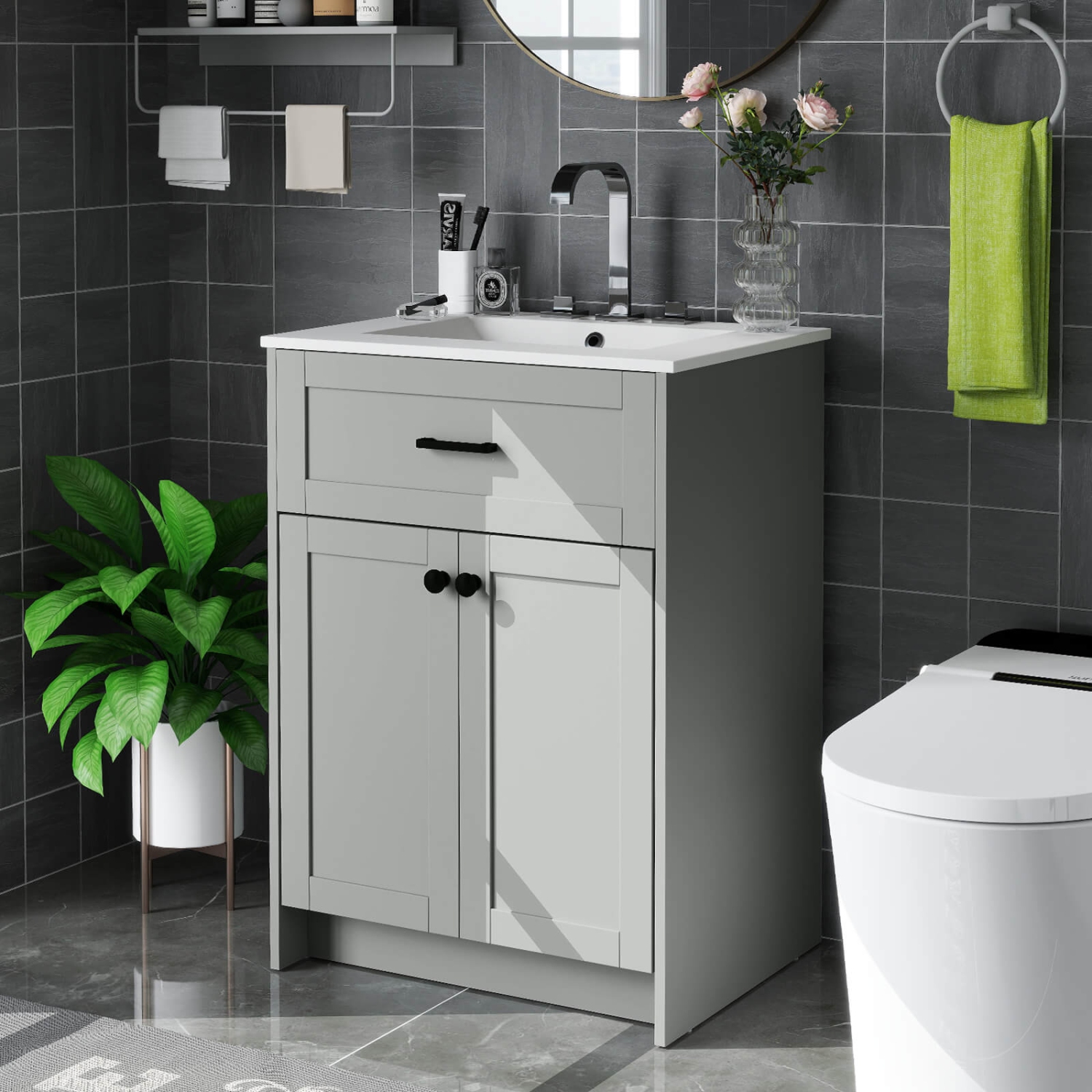 Meuble-lavabo Costway avec armoire de rangement autonome sous évier pour salle de bain