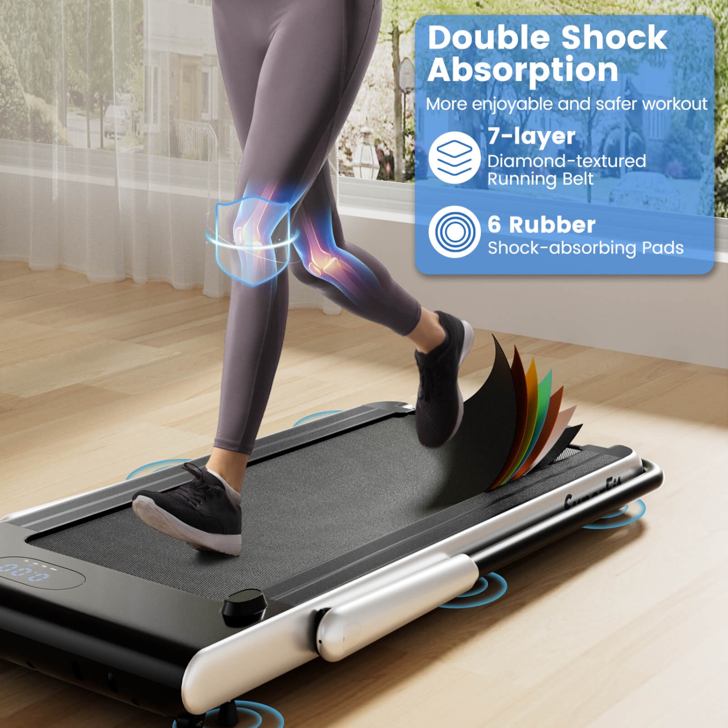 Superfit 3-in-1 Folding Treadmill with Smart Apps Remote Control LED Display and Speakers Blue/Silver