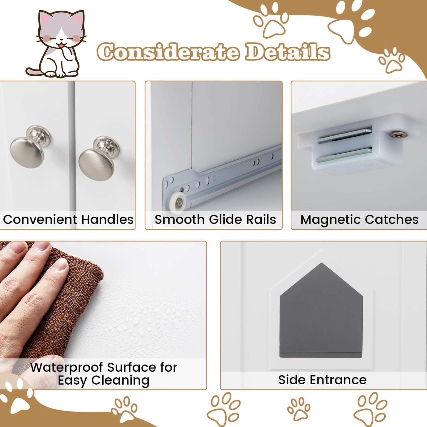 Armoire à litière pour chats avec 2 tiroirs, portes doubles, tablettes ouvertes, intérieur moderne de Costway