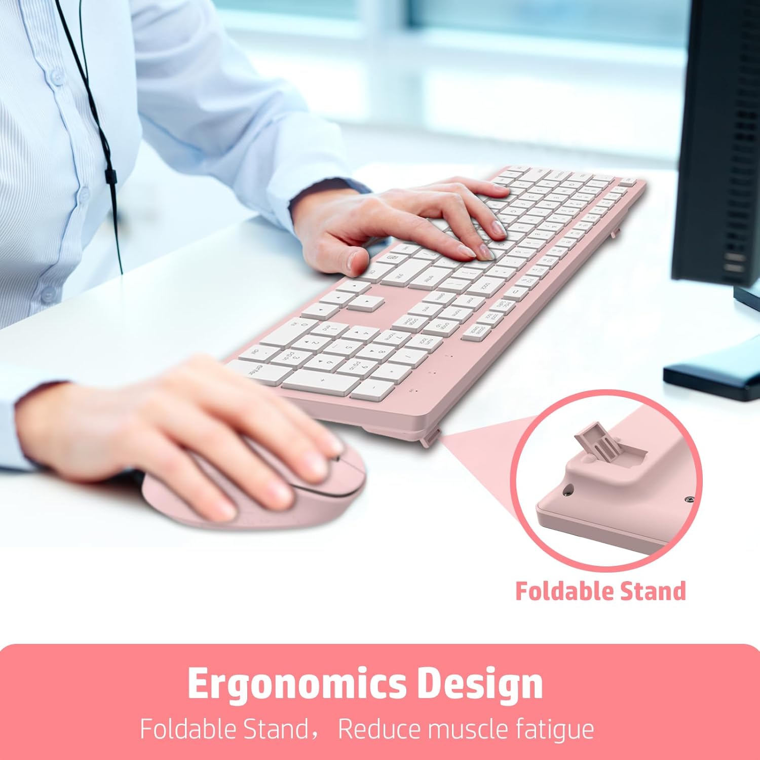 LeadsaiL Wireless Keyboard and Mouse Combo – 2.4GHz Cordless Full-Sized Ergonomic Keyboard with Silent Mouse, 12 FN Shortcuts for Windows, PC/Mac,