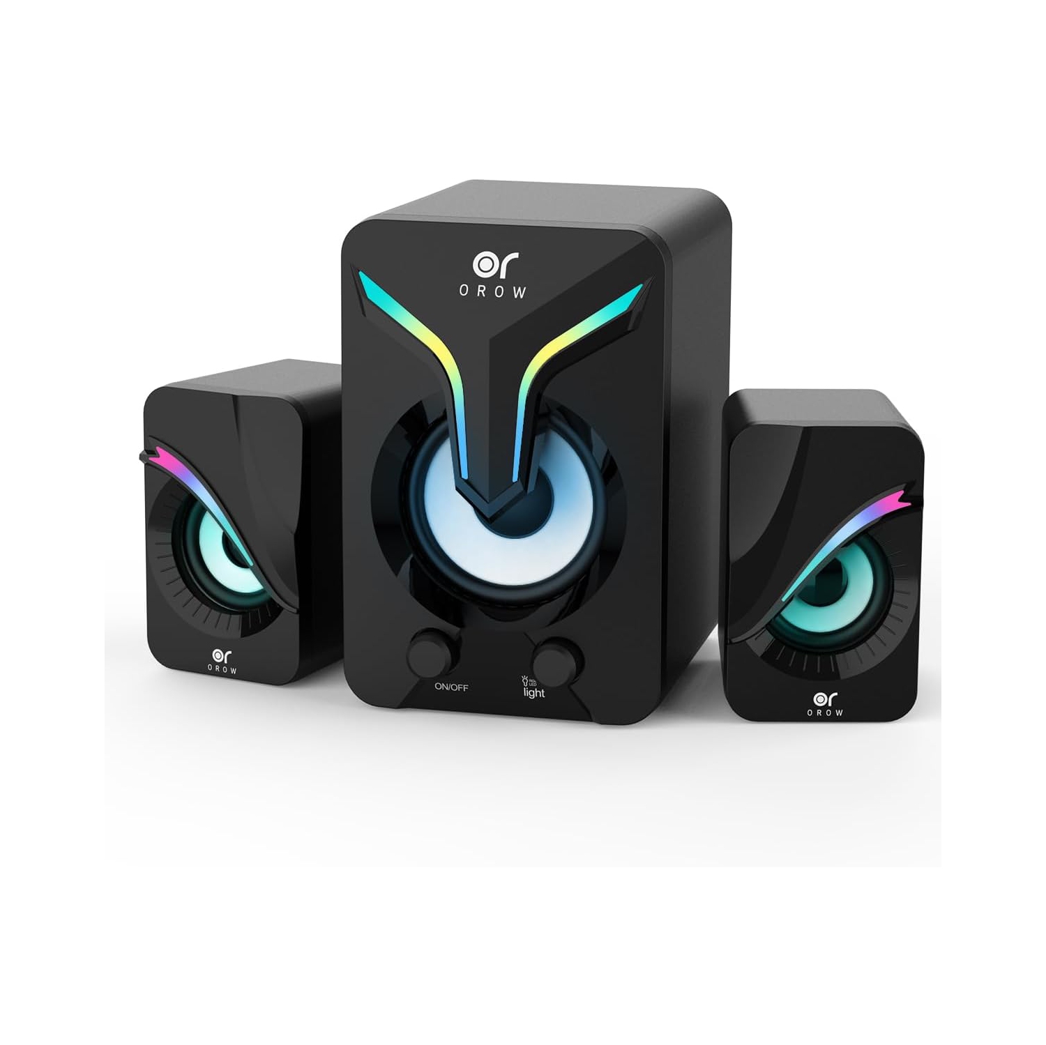 OROW Computer Speakers - Mini PC Speakers with Subwoofer, 2.1 Desktop Speaker with RGB Lights, USB Powered, Stereo Sound, 3.5mm Aux Cable for