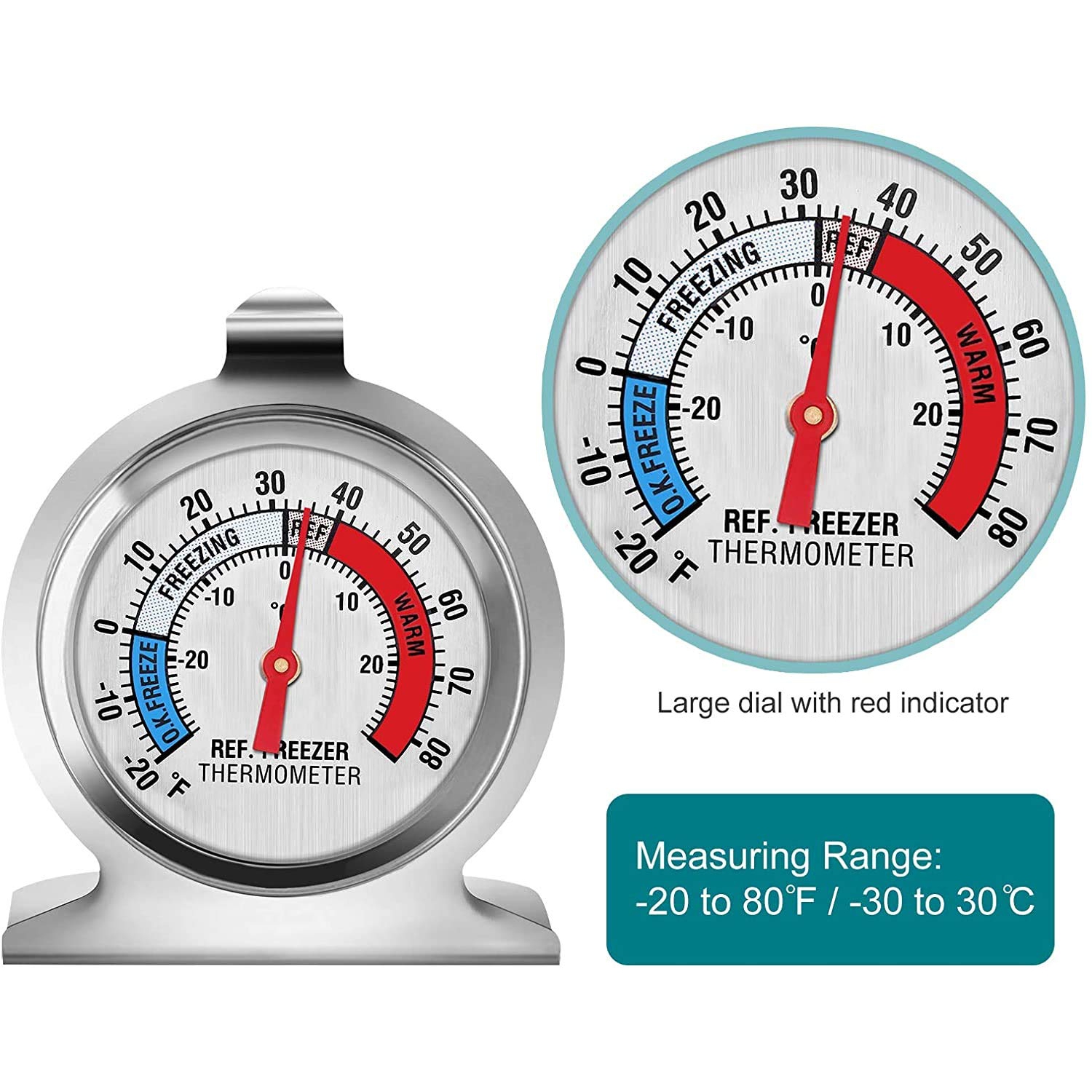 Refrigerator Thermometer, Large Dial Freezer Thermometer,Classic Series Temperature Thermometer for Refrigerator Freezer Fridge Cooler