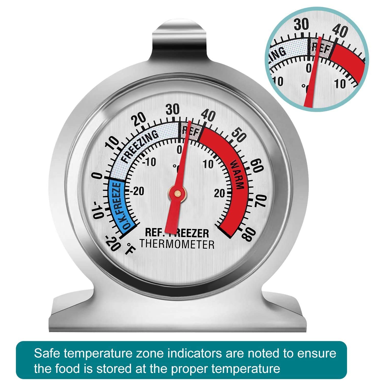Refrigerator Thermometer, Large Dial Freezer Thermometer,Classic Series Temperature Thermometer for Refrigerator Freezer Fridge Cooler