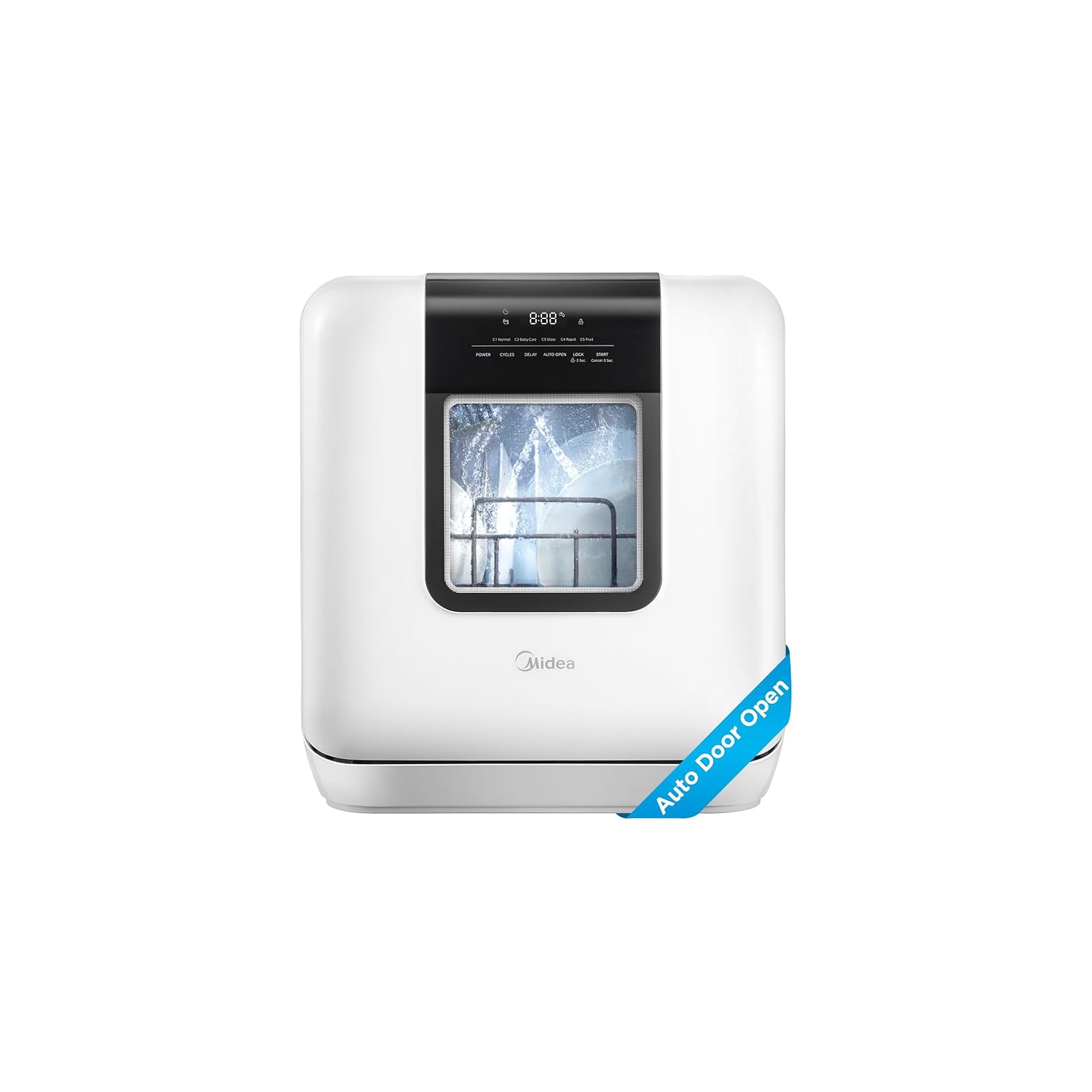 Midea – Lave-vaisselle de comptoir mobile avec réservoir d'eau encastré 6&nbsp;L, 5+2 programmes, blanc