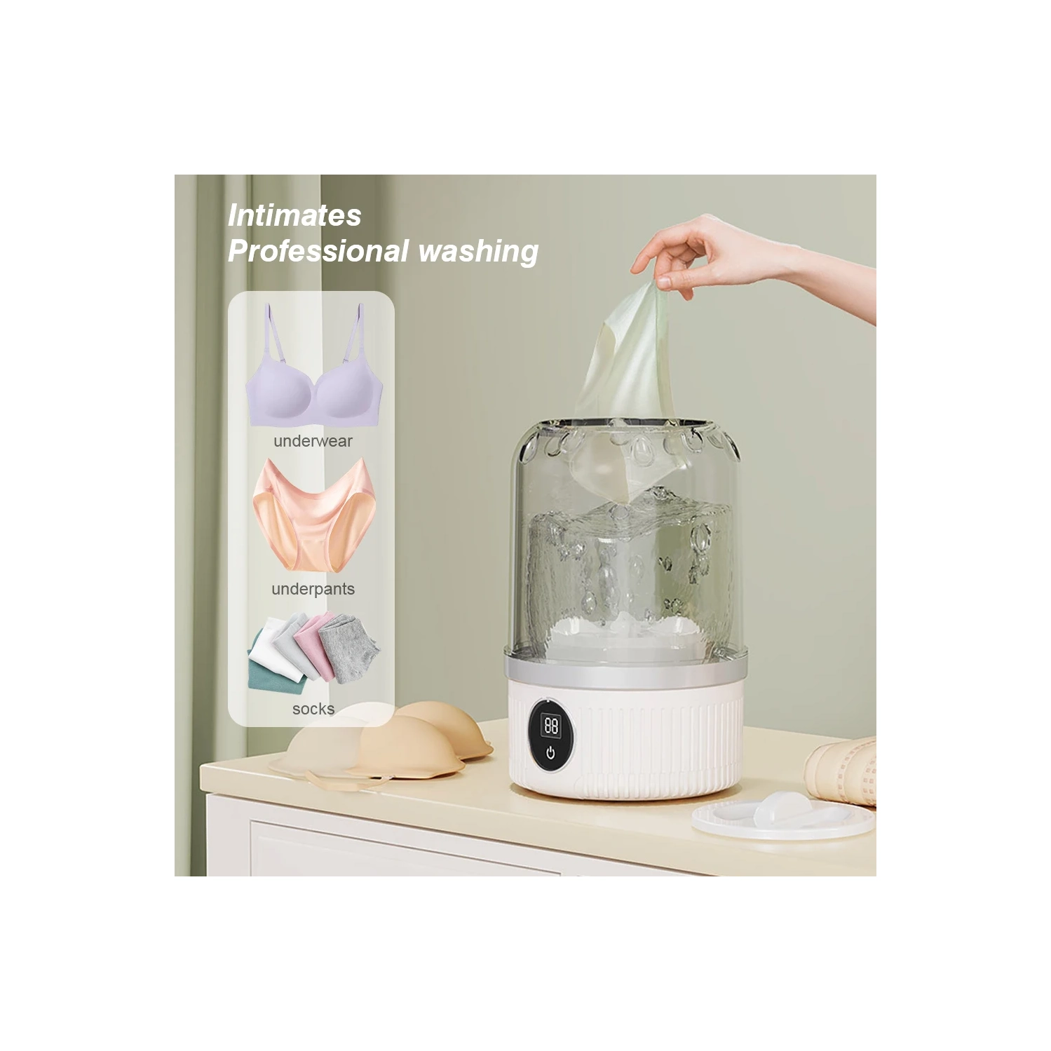 Mini Rechargeable Underwear Washing Machine, Portable Wireless Socks Gloves Washing Machine for Home or Travel Use - White