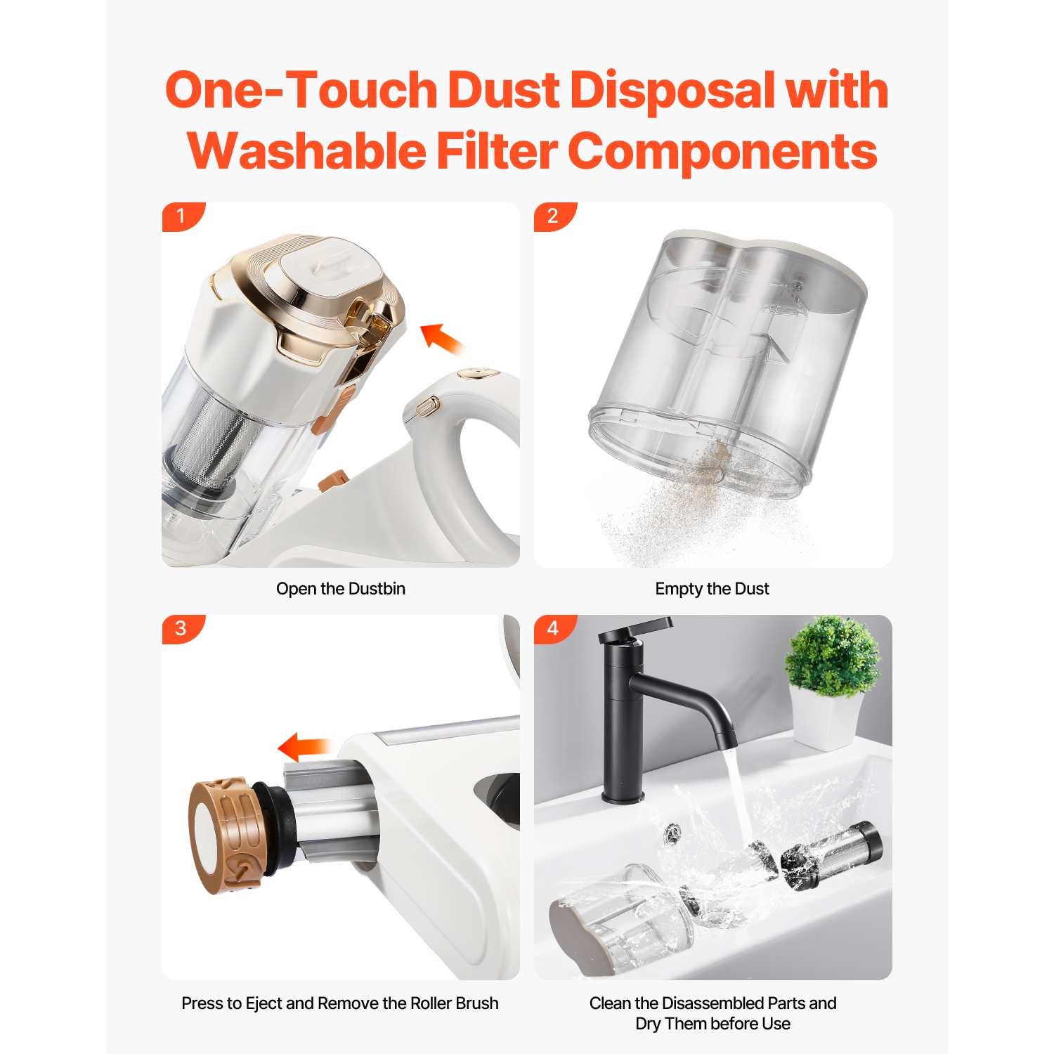 VEVOR 550W Mattress Vacuum Cleaner, Bed Vacuum Cleaner with 18Kpa Powerful Suction and Dual Dust Bin, HEPA Filter & Heating, Ultrasound Tech &