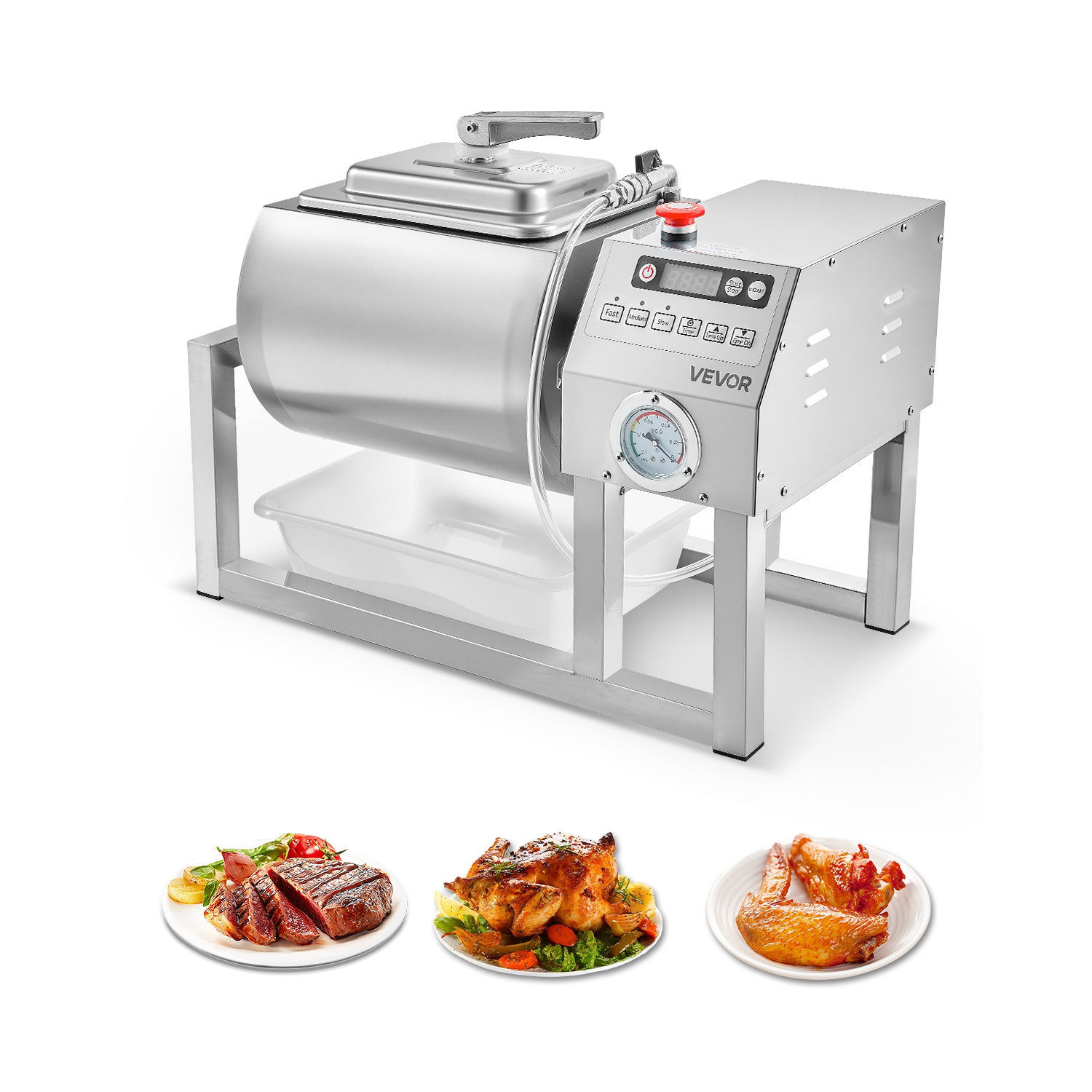 VEVOR 20L Commercial Meat Vacuum Tumbler Marinator, with Bidirectional Rotation and 3-Speed, Stainless Steel Vacuum Curing Machine for Chicken Steak