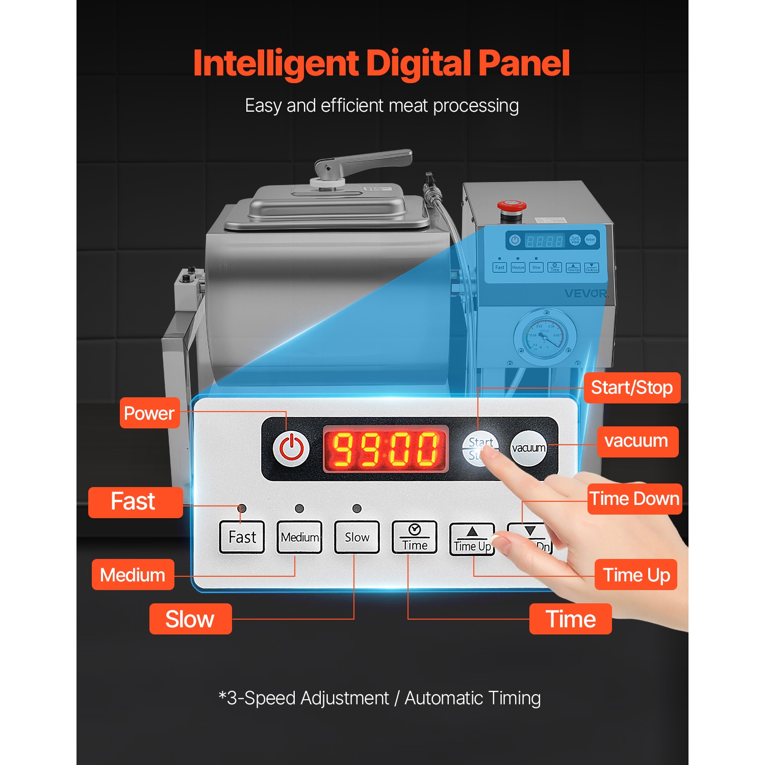 VEVOR 20L Commercial Meat Vacuum Tumbler Marinator, with Bidirectional Rotation and 3-Speed, Stainless Steel Vacuum Curing Machine for Chicken Steak