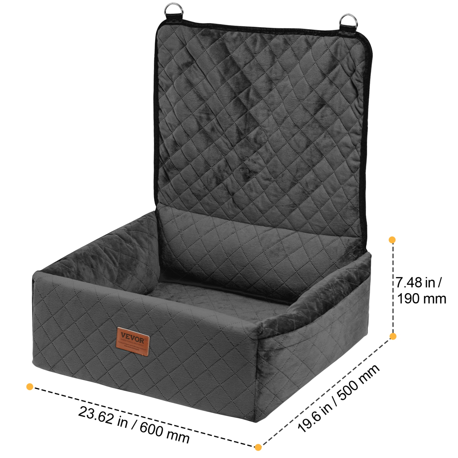 VEVOR 40lbs Dog Car Seat, Dog Booster Seat for Car with A Storage Pocket, Clip-On Safety Leash, Sponge and PP Cotton Filling, Dog Car Bed for Small &