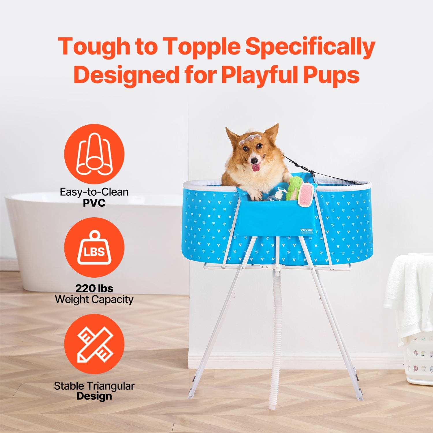 VEVOR Portable Dog Bathtub, Elevated & Foldable Space-saving Pet Shower Station with Quick Drainage, Bathing Tub for Washing & Grooming Small and
