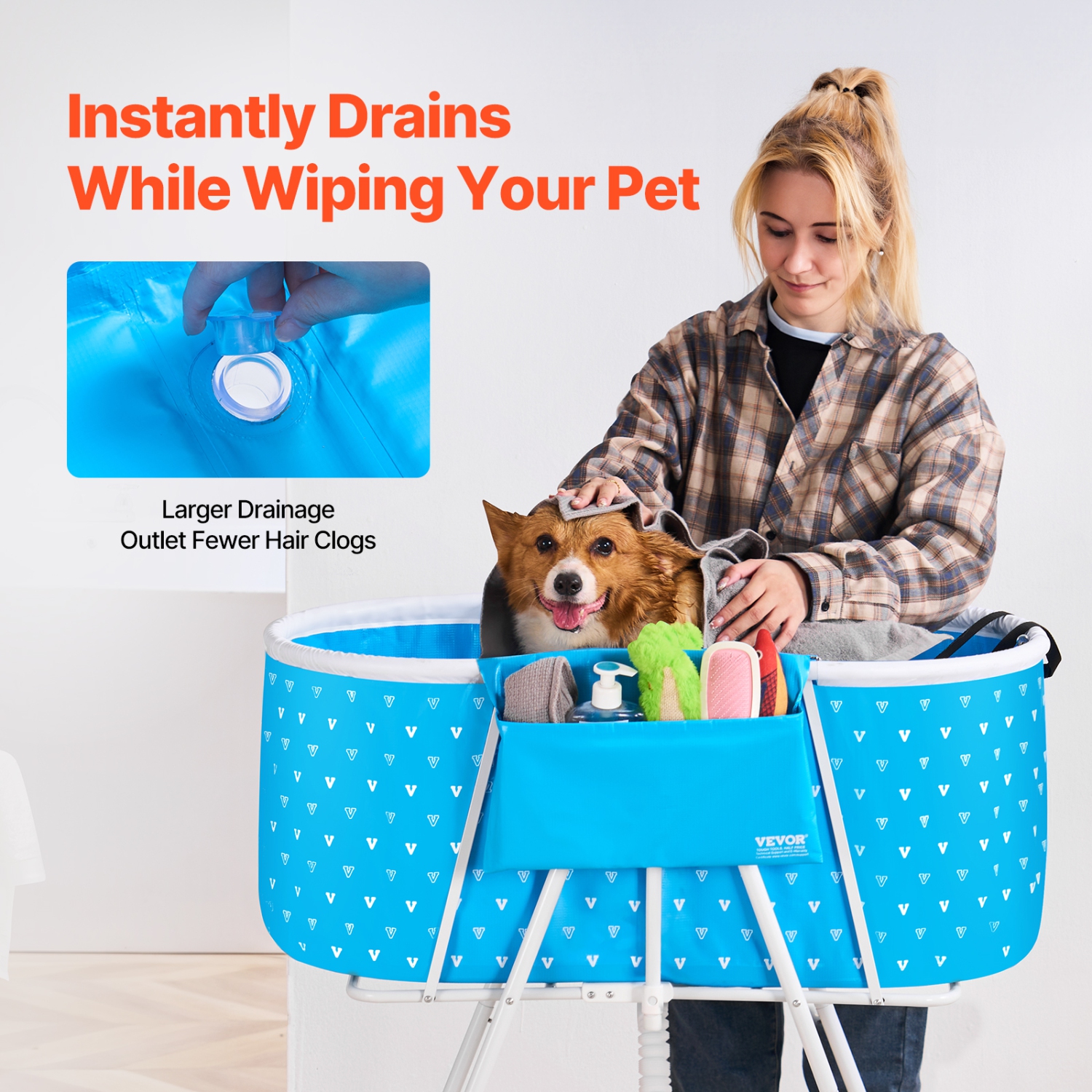 VEVOR Portable Dog Bathtub, Elevated & Foldable Space-saving Pet Shower Station with Quick Drainage, Bathing Tub for Washing & Grooming Small and