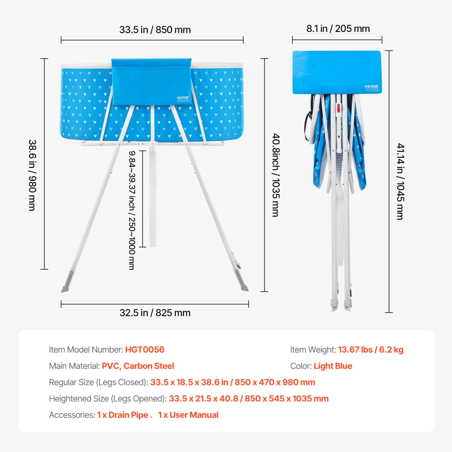 VEVOR Portable Dog Bathtub, Elevated & Foldable Space-saving Pet Shower Station with Quick Drainage, Bathing Tub for Washing & Grooming Small and