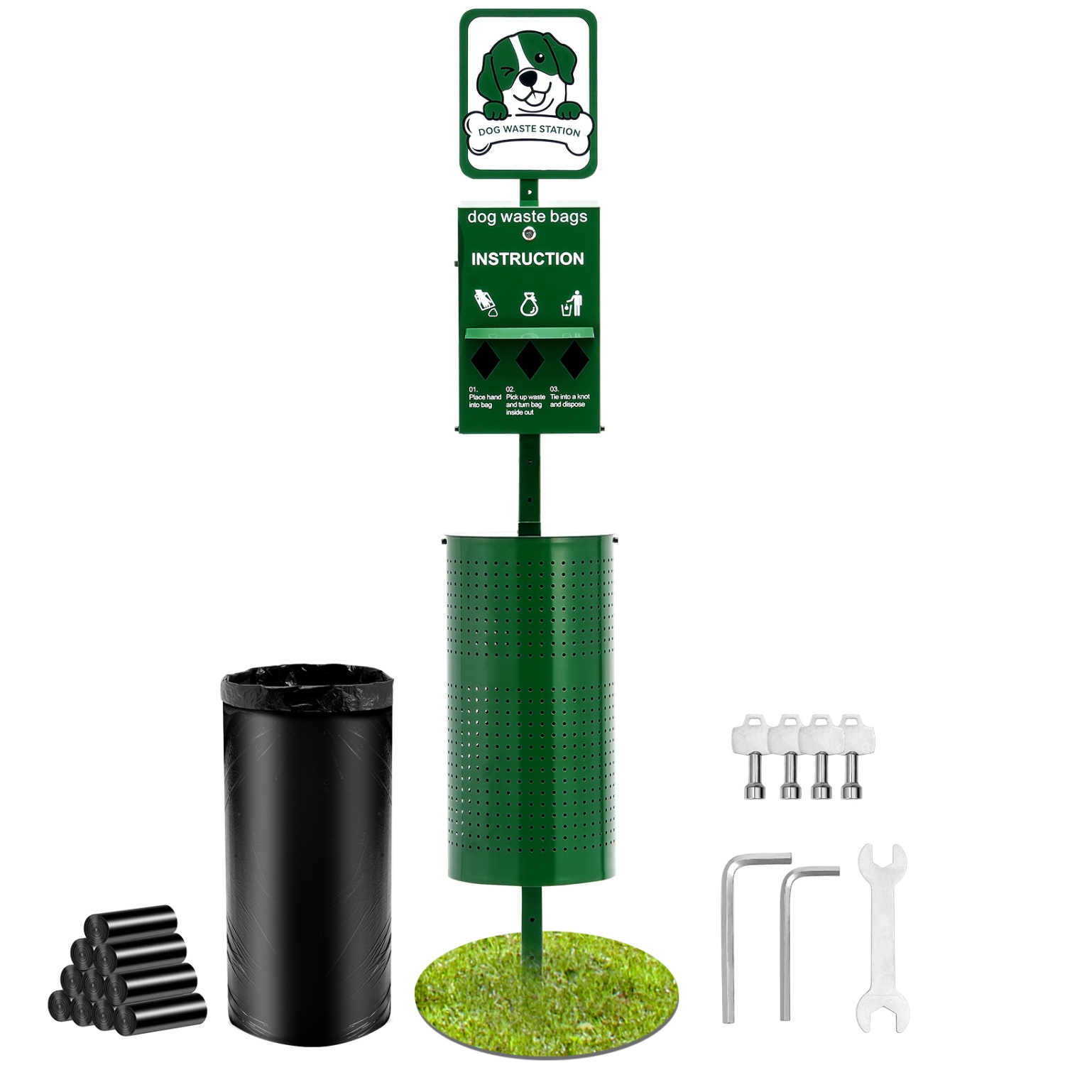 VEVOR 11.5 Gallons Dog Waste Station, Commercial Dog Poop Station, Pet Waste Bin with 50 Can Liners, Bag Dispenser & 600 Waste Bags, Outdoor Dog