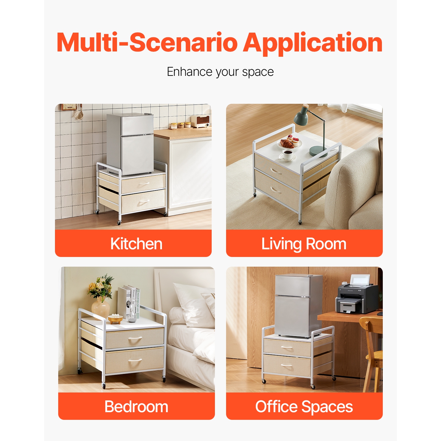 VEVOR 176 lb-Capacity Mini Fridge Stand with Storage, with 2 Drawers & 4 Swivel Wheels, Mobile Mini Fridge Shelf, White Mini Fridge Organizer for