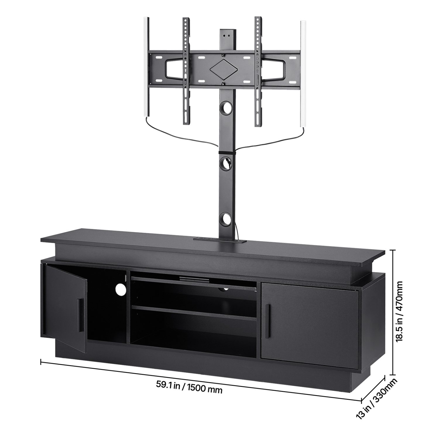 VEVOR 60" TV Stand with Mount for up to 75 in TVs, Entertainment Center with Power Outlet & LED Lights, Height Adjustable TV Console with Mount with
