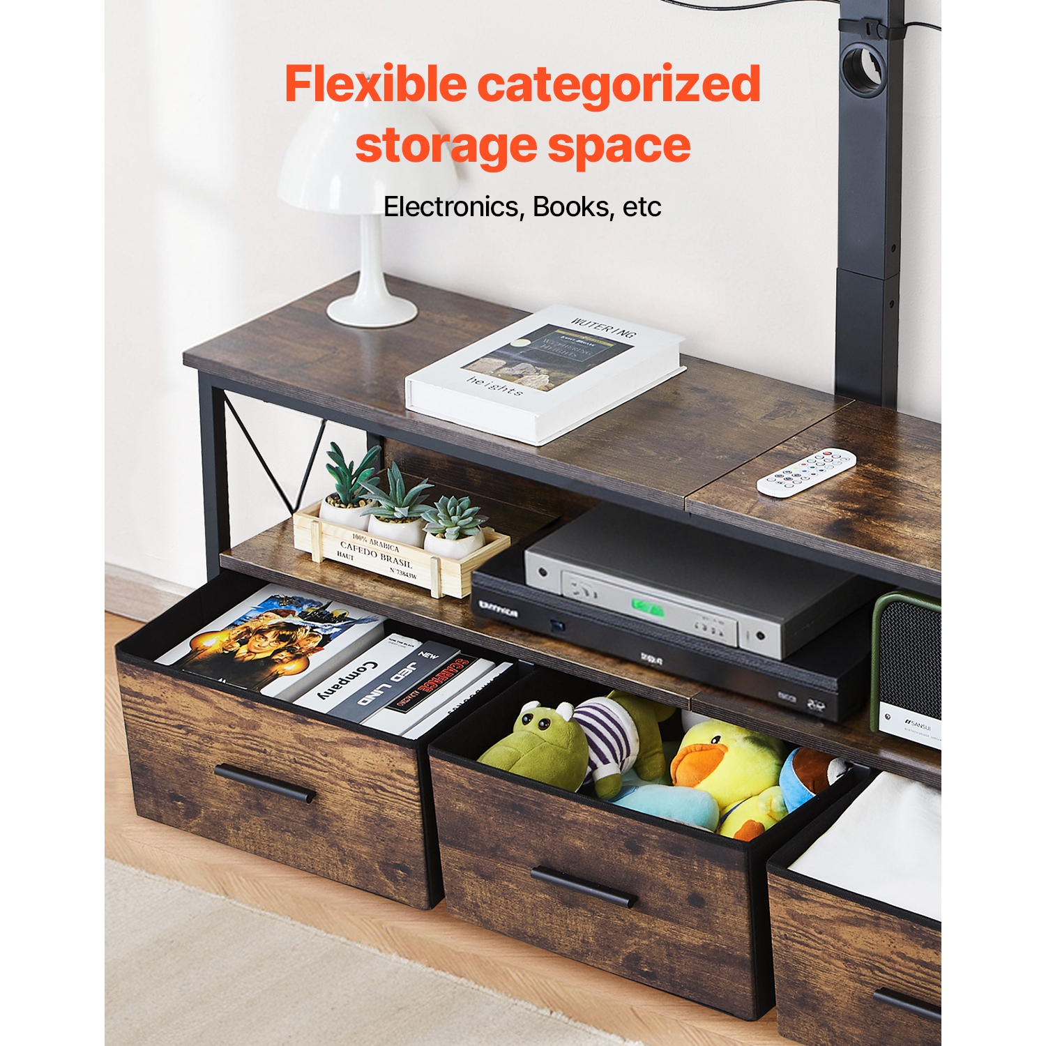 VEVOR 52" TV Stand with Mount for up to 75 in TVs, Entertainment Center with Power Outlet & LED Lights, Height Adjustable TV Console with Mount with